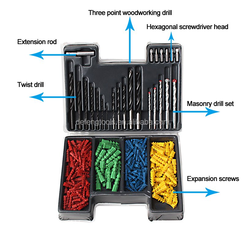 300pc Twist drill three pointed woodwork drill construction drill screwdriver head connect rod expansion screw household tool