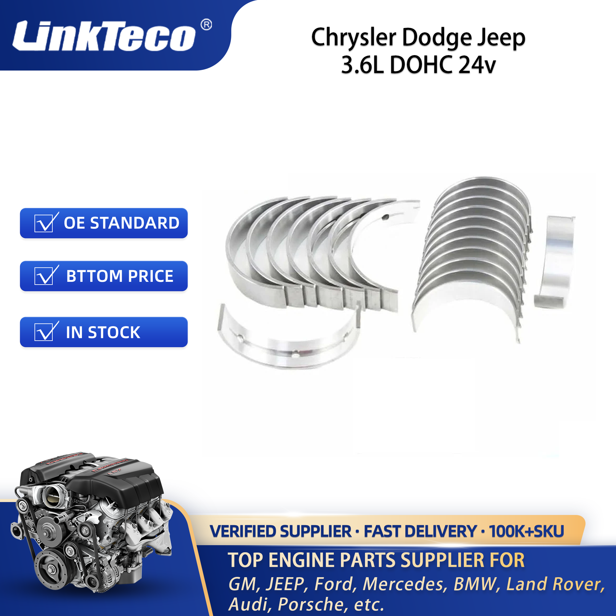 Linkteco Main And Connecting Rod Bearings Set For Chrysler Dodge Jeep 3.6L DOHC 24v 3.6 L T 2011-2015 STD 025