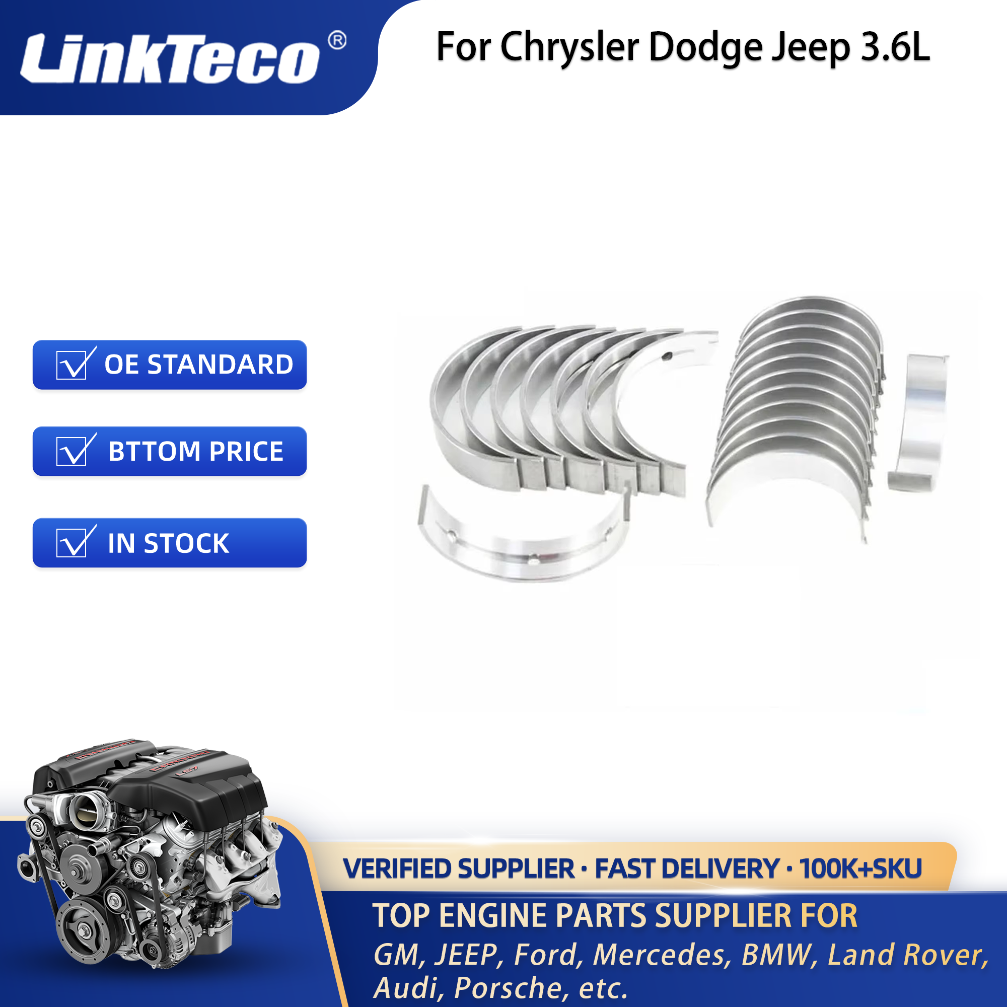 Linkteco Main And Connecting Rod Bearings Set For Chrysler Dodge Jeep 3.6L DOHC 24v 3.6 L T 2011-2015 STD 025