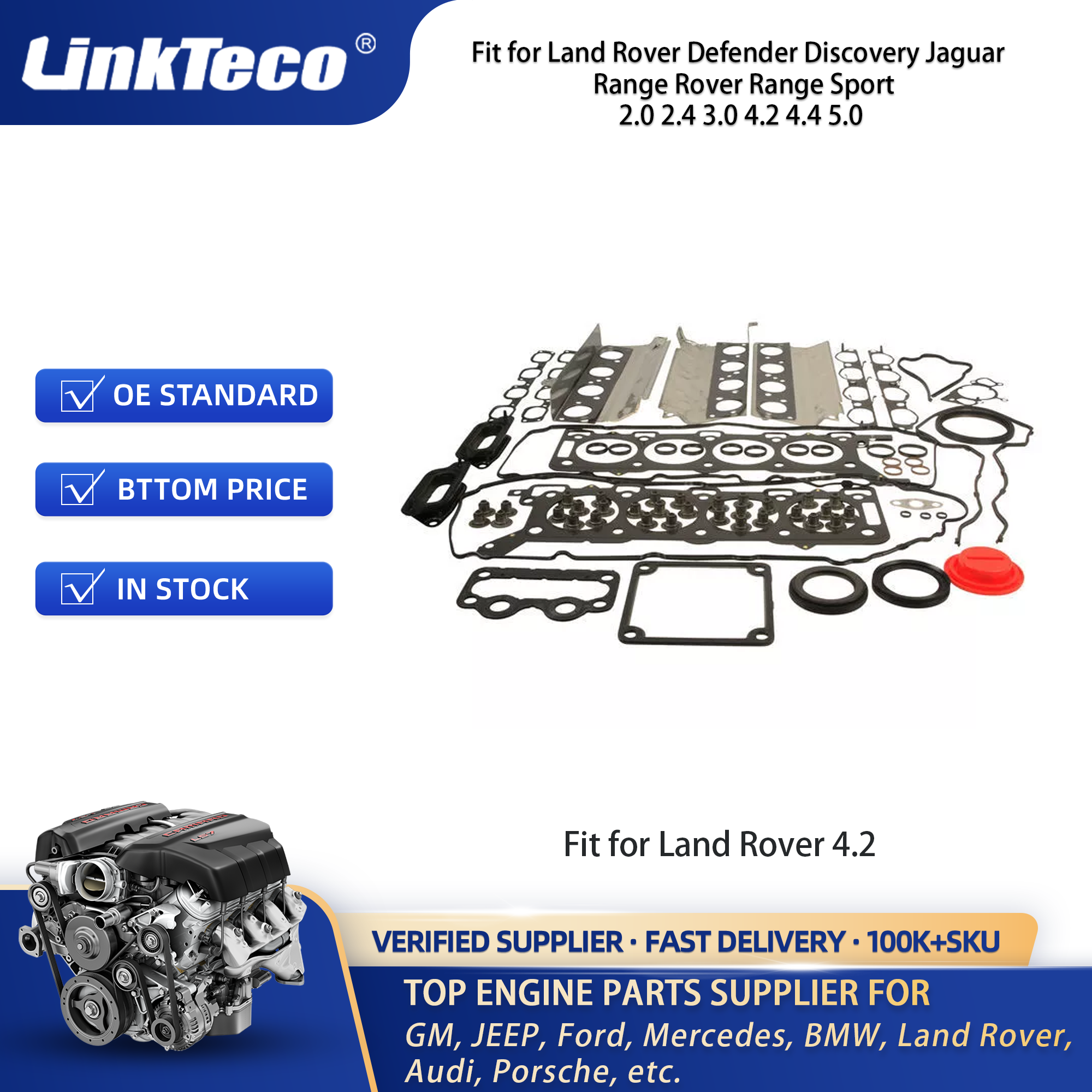 Linkteco Full Gasket Set Fit For Land Rover Defender Discovery Range Rover Range Sport Jaguar 2.0 2.4 3.0 4.2 4.4 5.0 LR094141