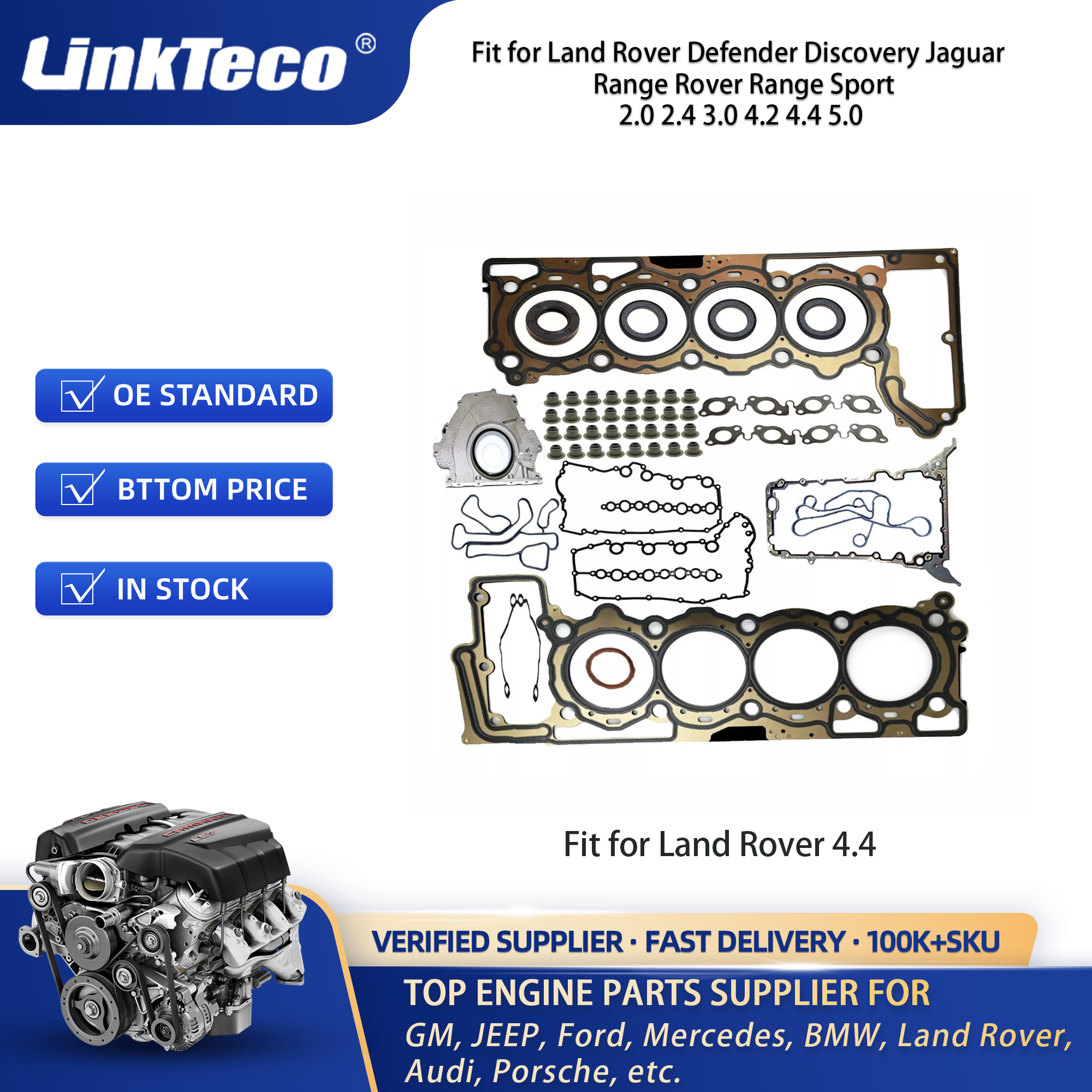 Linkteco Full Gasket Set Fit For Land Rover Defender Discovery Range Rover Range Sport Jaguar 2.0 2.4 3.0 4.2 4.4 5.0 LR094141