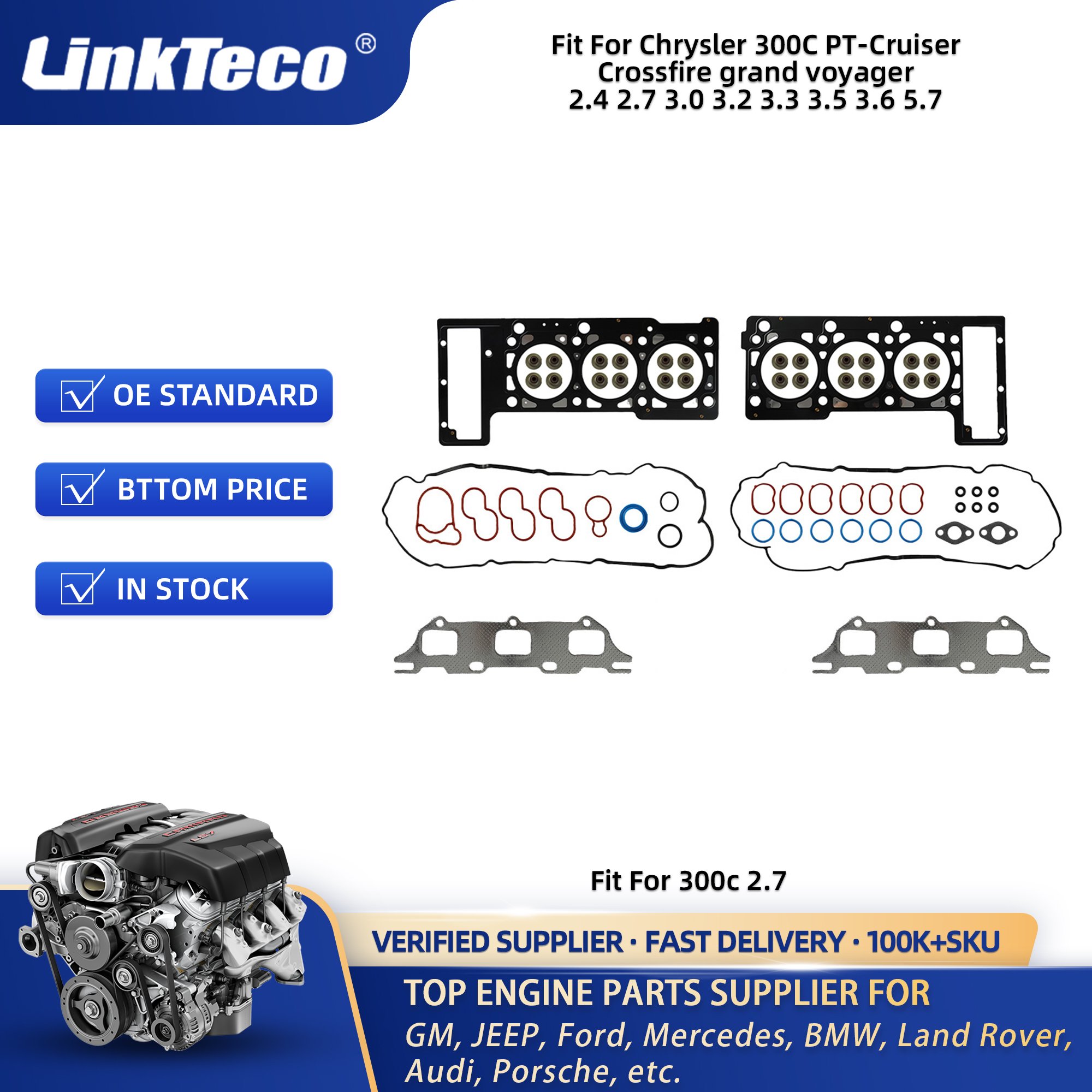 Linkteco Car Engine Cylinder Head Gaskets For Chrysler 300C PT-Cruiser Crossfire grand voyager 2.4 2.7 3.0 3.2 3.3 3.5 3.6 5.7