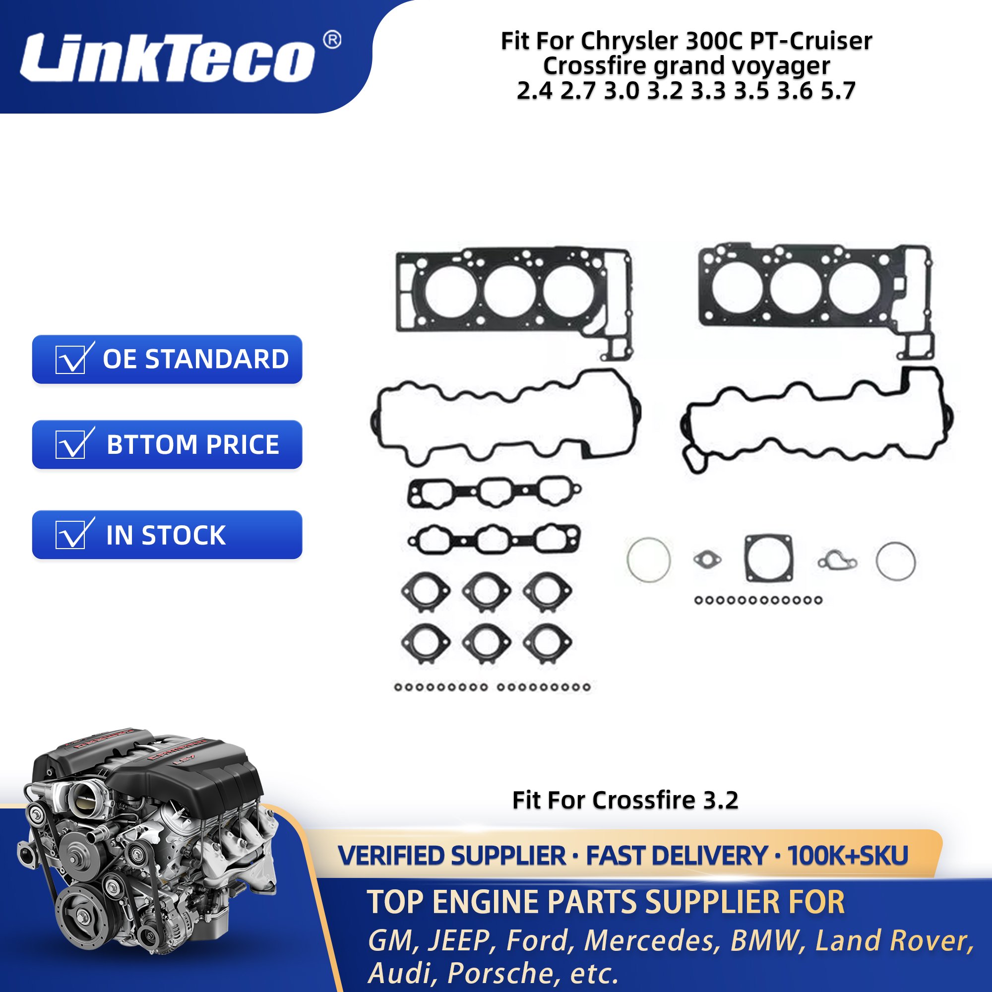 Linkteco Car Engine Cylinder Head Gaskets For Chrysler 300C PT-Cruiser Crossfire grand voyager 2.4 2.7 3.0 3.2 3.3 3.5 3.6 5.7
