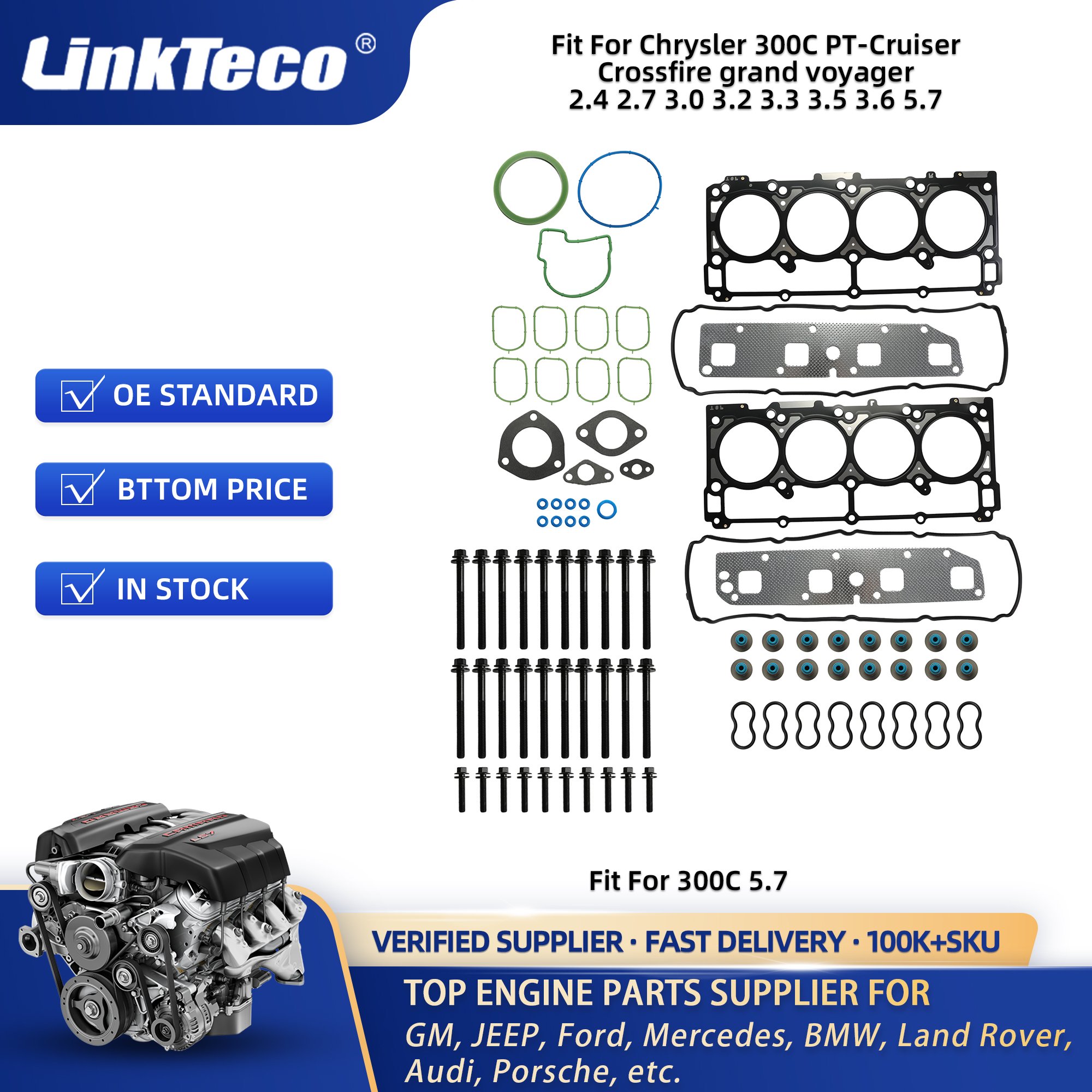 Linkteco Car Engine Cylinder Head Gaskets For Chrysler 300C PT-Cruiser Crossfire grand voyager 2.4 2.7 3.0 3.2 3.3 3.5 3.6 5.7