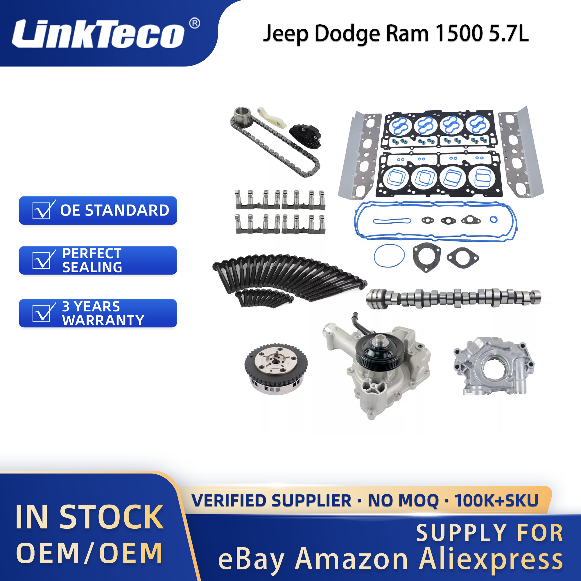 Linkteco Cam Lifters MDS Repair Kit Replacement Head Gasket Set Timing Chain Kit For Jeep Dodge Ram 1500 5.7L 2009-2015