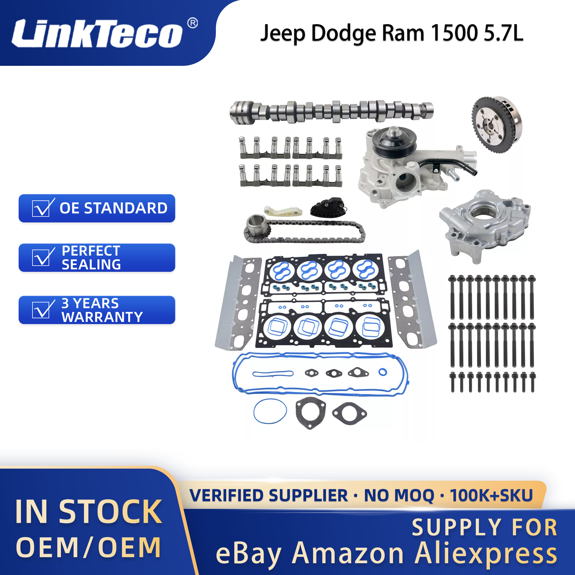 Linkteco Cam Lifters MDS Repair Kit Replacement Head Gasket Set Timing Chain Kit For Jeep Dodge Ram 1500 5.7L 2009-2015