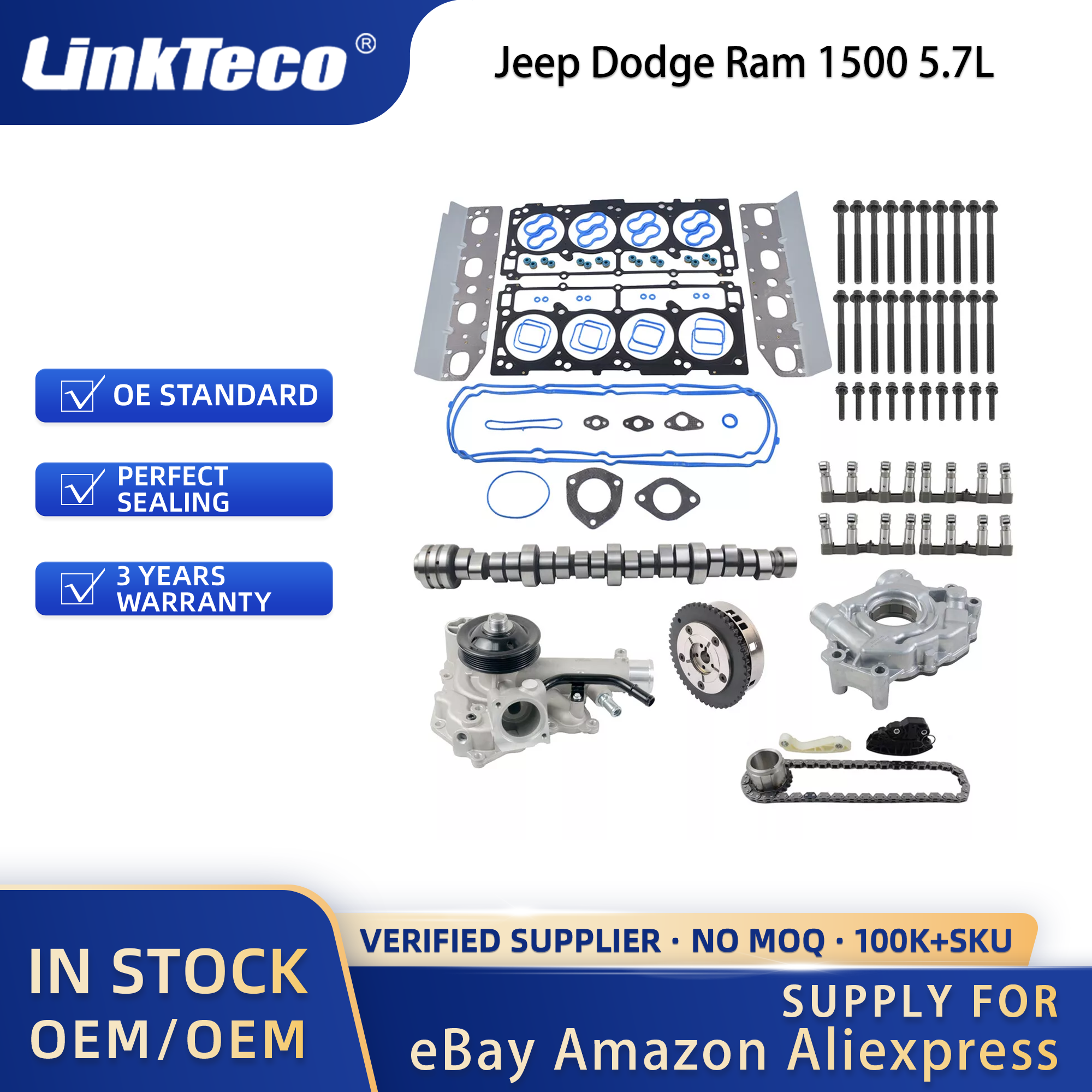 Linkteco Cam Lifters MDS Repair Kit Replacement Head Gasket Set Timing Chain Kit For Jeep Dodge Ram 1500 5.7L 2009-2015