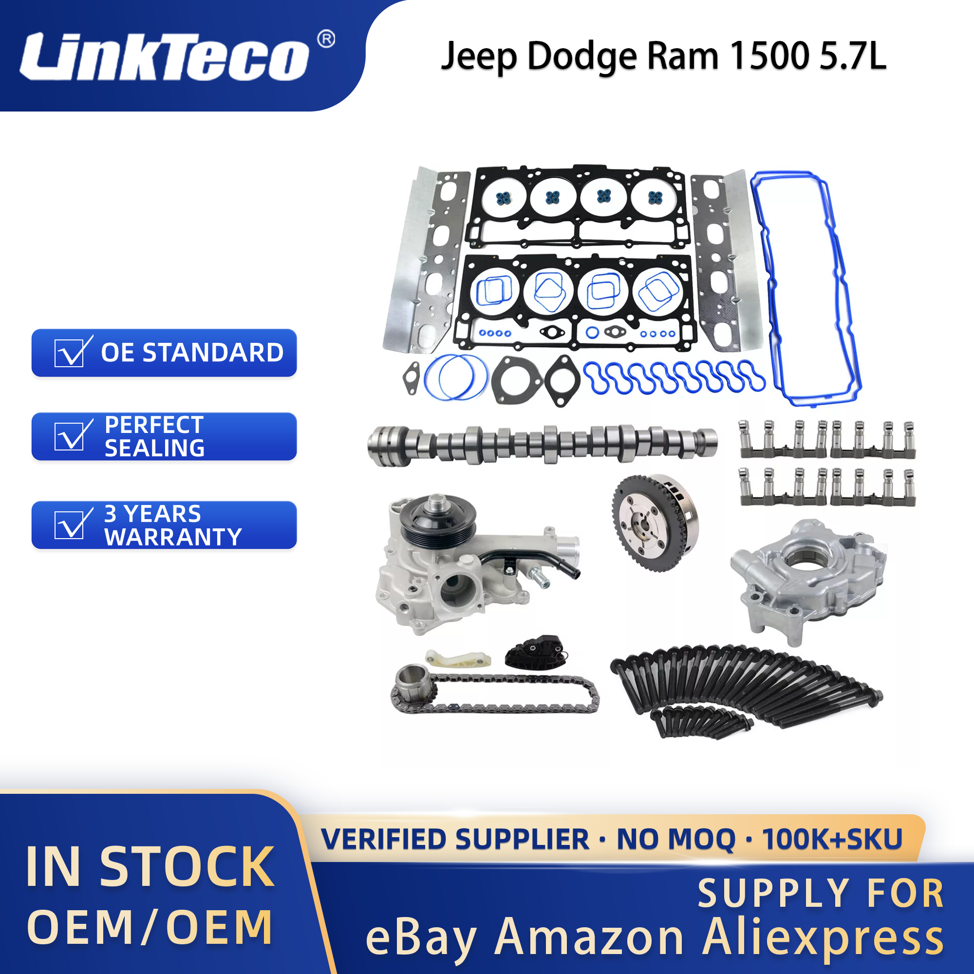 Linkteco Cam Lifters MDS Repair Kit Replacement Head Gasket Set Timing Chain Kit For Jeep Dodge Ram 1500 5.7L 2009-2015