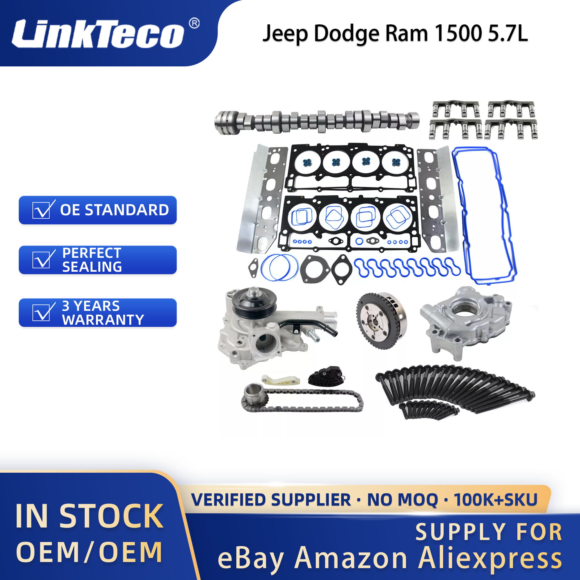 Linkteco Cam Lifters MDS Repair Kit Replacement Head Gasket Set Timing Chain Kit For Jeep Dodge Ram 1500 5.7L 2009-2015