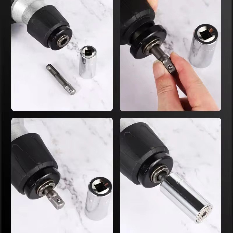 Wrench Sleeve Power Drill Socket Adapter Bits Hex Drill Nut Driver Shank 1/4 3/8 1/2 Connecting Rod Head Extension Drill Bits
