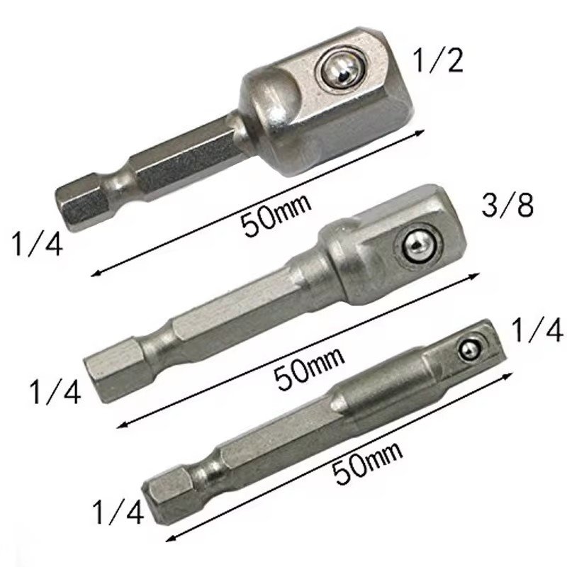 Wrench Sleeve Power Drill Socket Adapter Bits Hex Drill Nut Driver Shank 1/4 3/8 1/2 Connecting Rod Head Extension Drill Bits