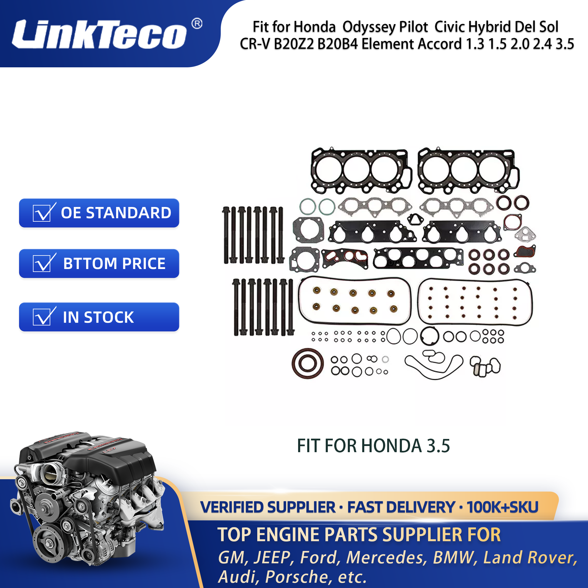 Linkteco Cylinder Head Gaskets for Honda Odyssey Pilot Civic Hybrid Element Accord Crosstour 1.3 1.5 2.0 2.4 3.5 HS26260PT