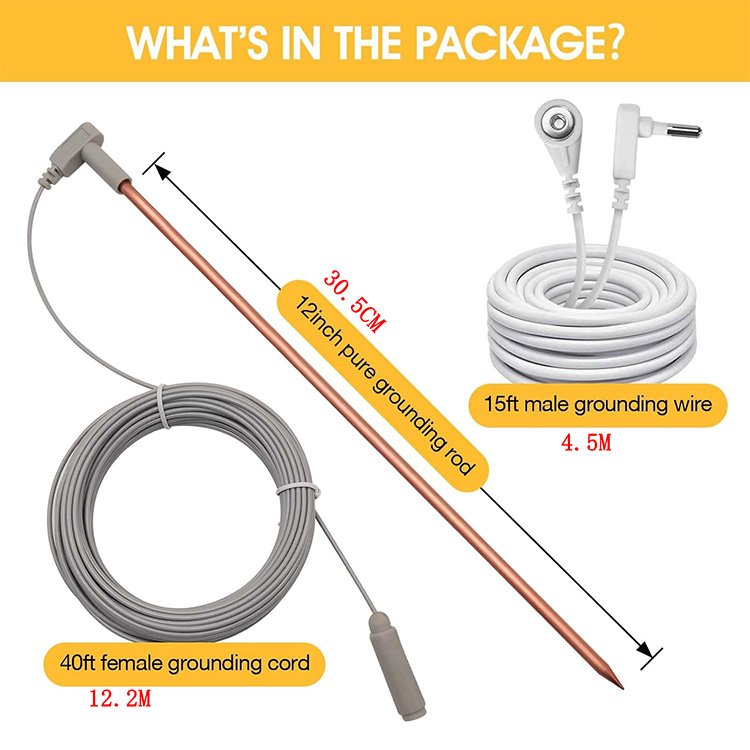 Pure Copper Grounding Rod With 12.2M Female Ground Cord 4.5M Earthing Wire For Grounding Mat Pillowcase And Blankets