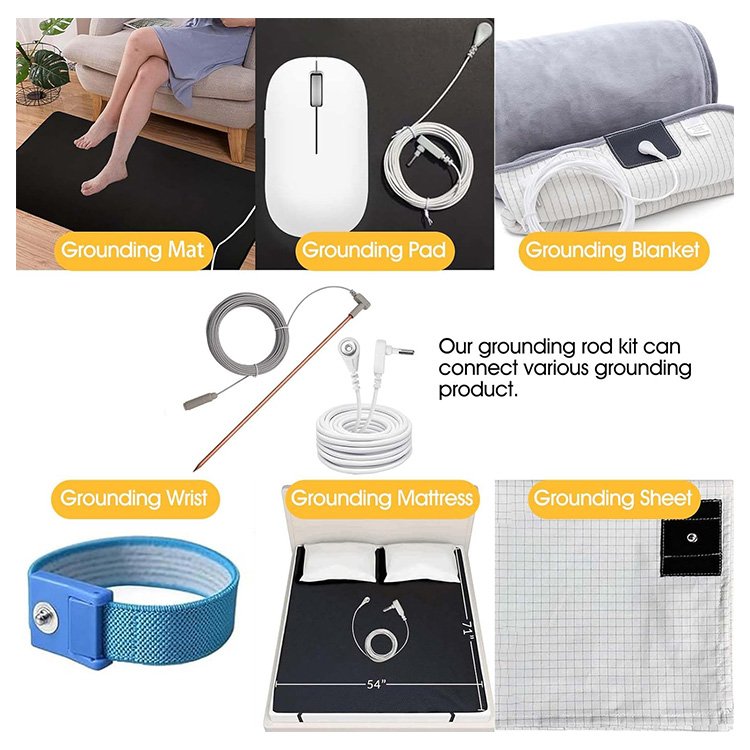 Pure Copper Grounding Rod With 12.2M Female Ground Cord 4.5M Earthing Wire For Grounding Mat Pillowcase And Blankets