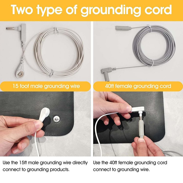 Pure Copper Grounding Rod With 12.2M Female Ground Cord 4.5M Earthing Wire For Grounding Mat Pillowcase And Blankets