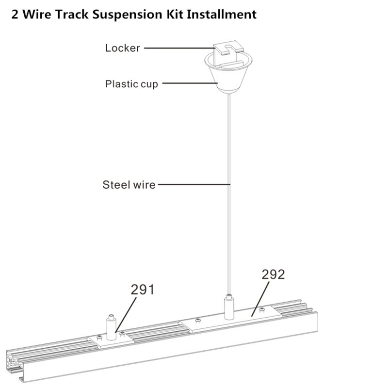 Single phase led Lighting Track Suspension Kit 2 wires led track accessories with ROD Kit