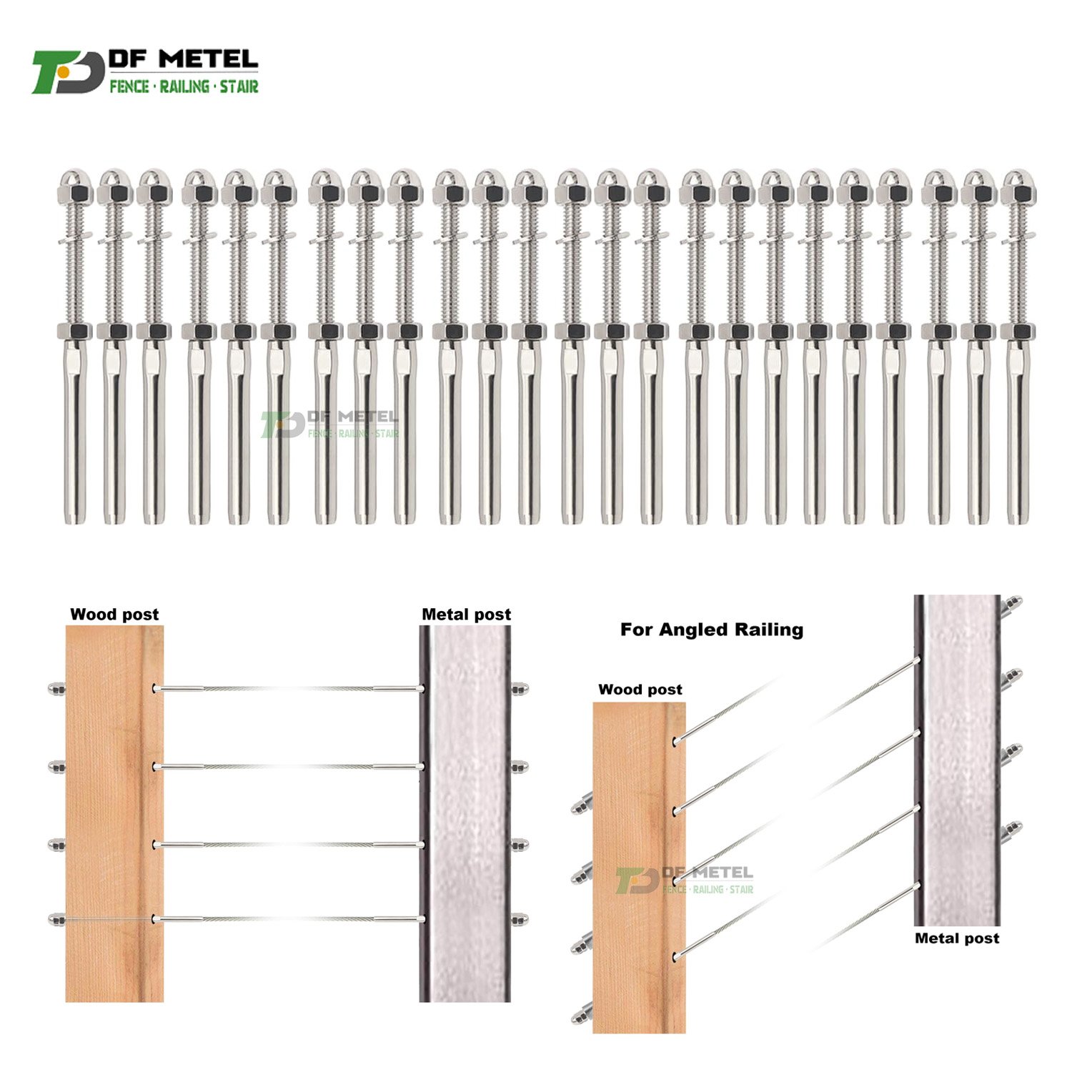 DF Black stainless 1/8 Inch Press Thread Connection Set Cable Railing System Robust Cable Railing Hardware for Decks and Patios