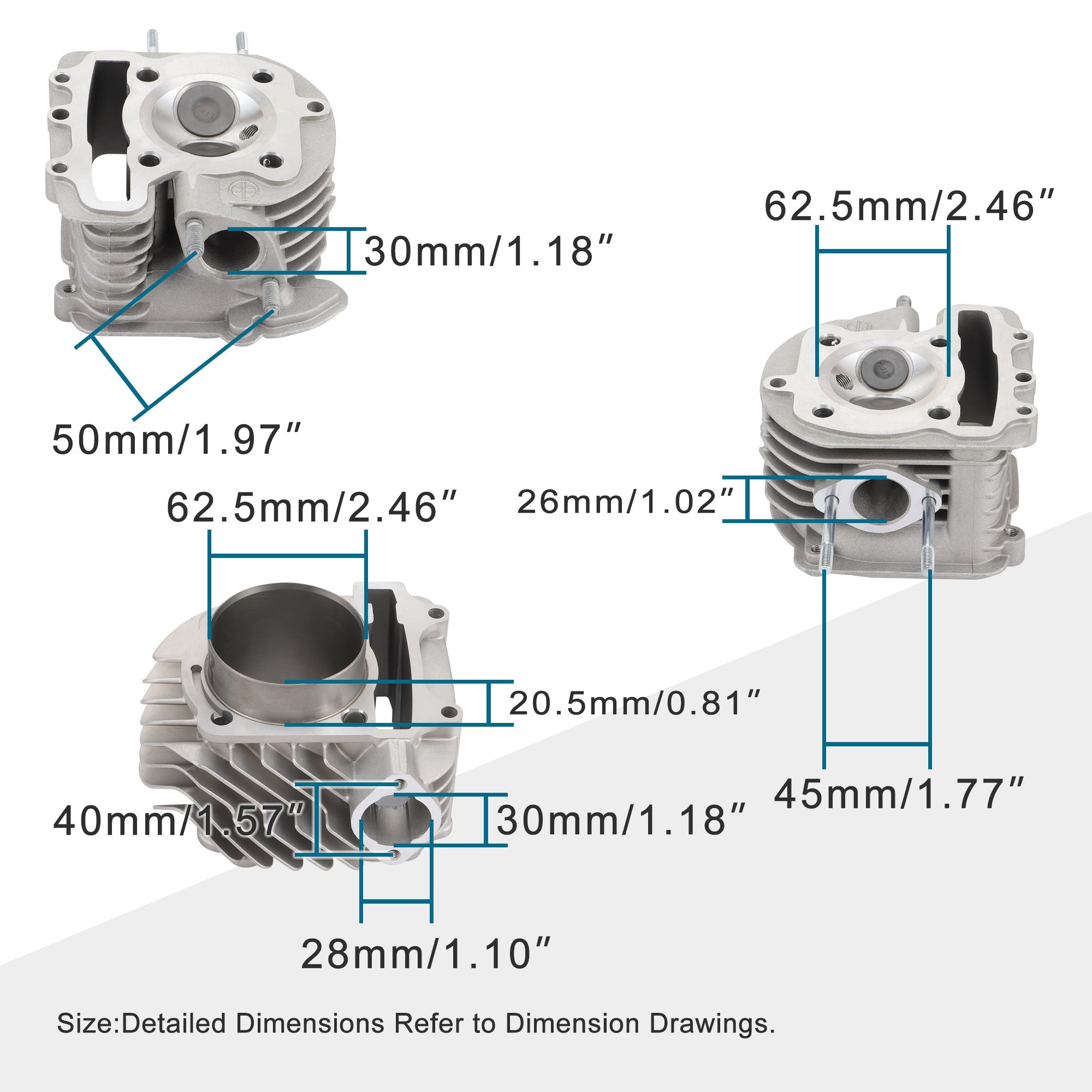 GOOFIT 62.5mm Cylinder Liners Heads Piston Gasket Block Kit Replacement for GY6 180cc 200cc 250cc ATV Off-Road Vehicle
