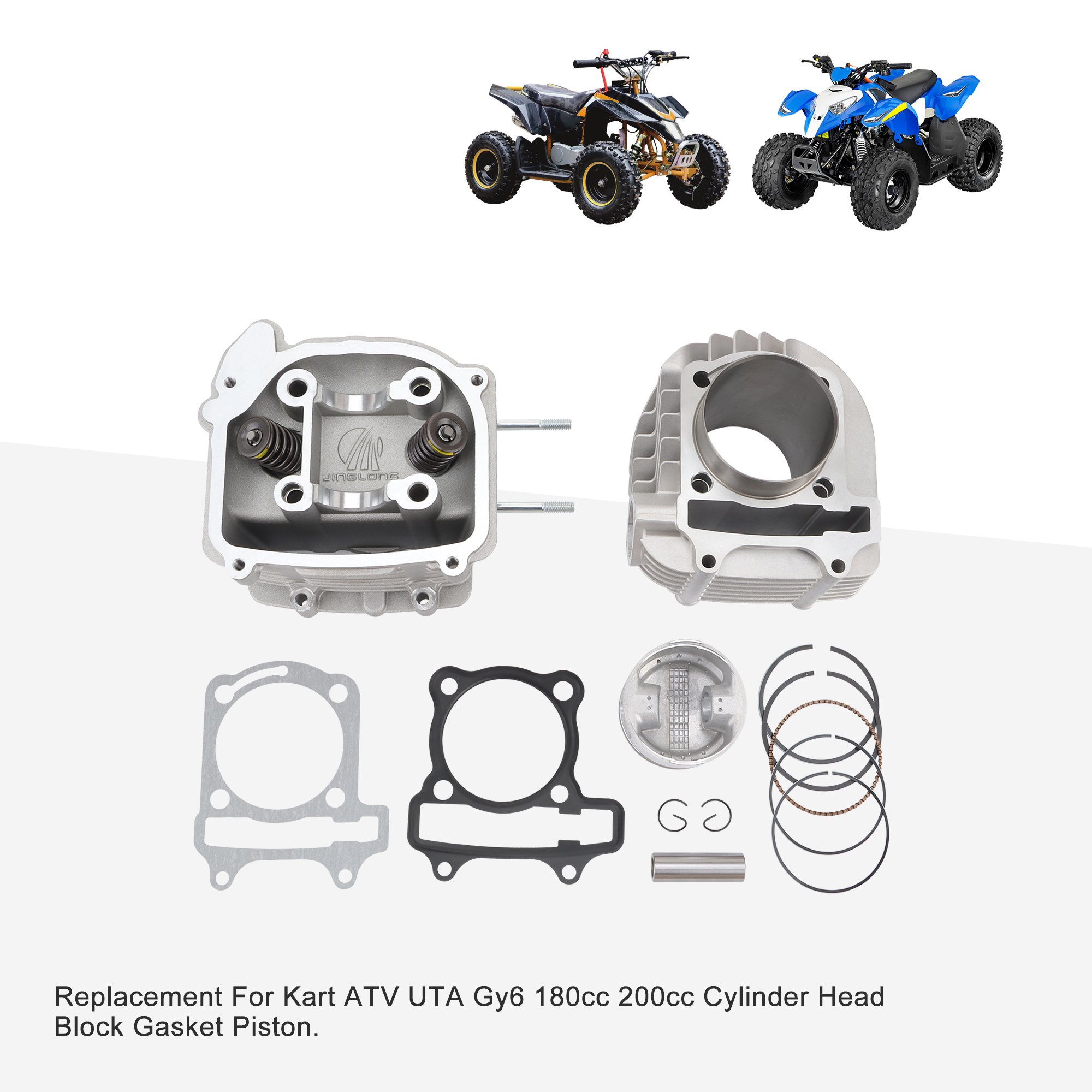 GOOFIT 62.5mm Cylinder Liners Heads Piston Gasket Block Kit Replacement for GY6 180cc 200cc 250cc ATV Off-Road Vehicle