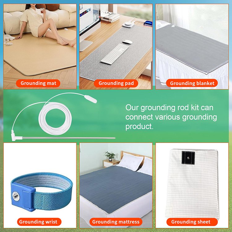 Grounding Rod with 40ft(12m) Wire Electrical Grounding Bars Earthing Products Use with Earthing Sheet Grounding Mat Pillowcase