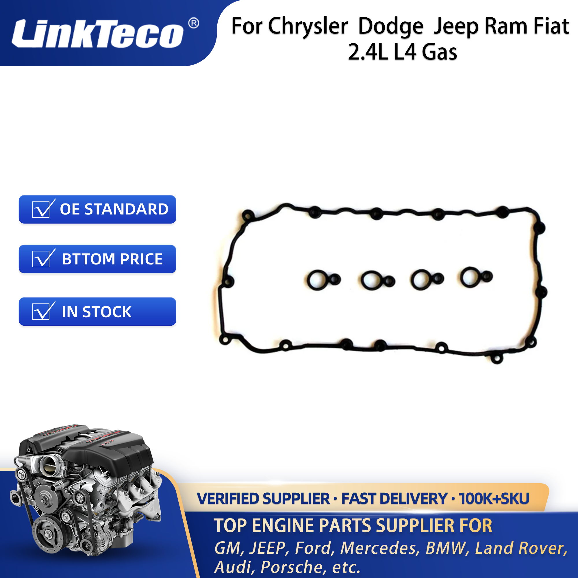 LinkTeco Cylinder Head Gasket Set For Chrysler 200 Dodge Dart Jeep Cherokee Compass Renegade Ram Fiat 2.4L L4 Gas HS55384