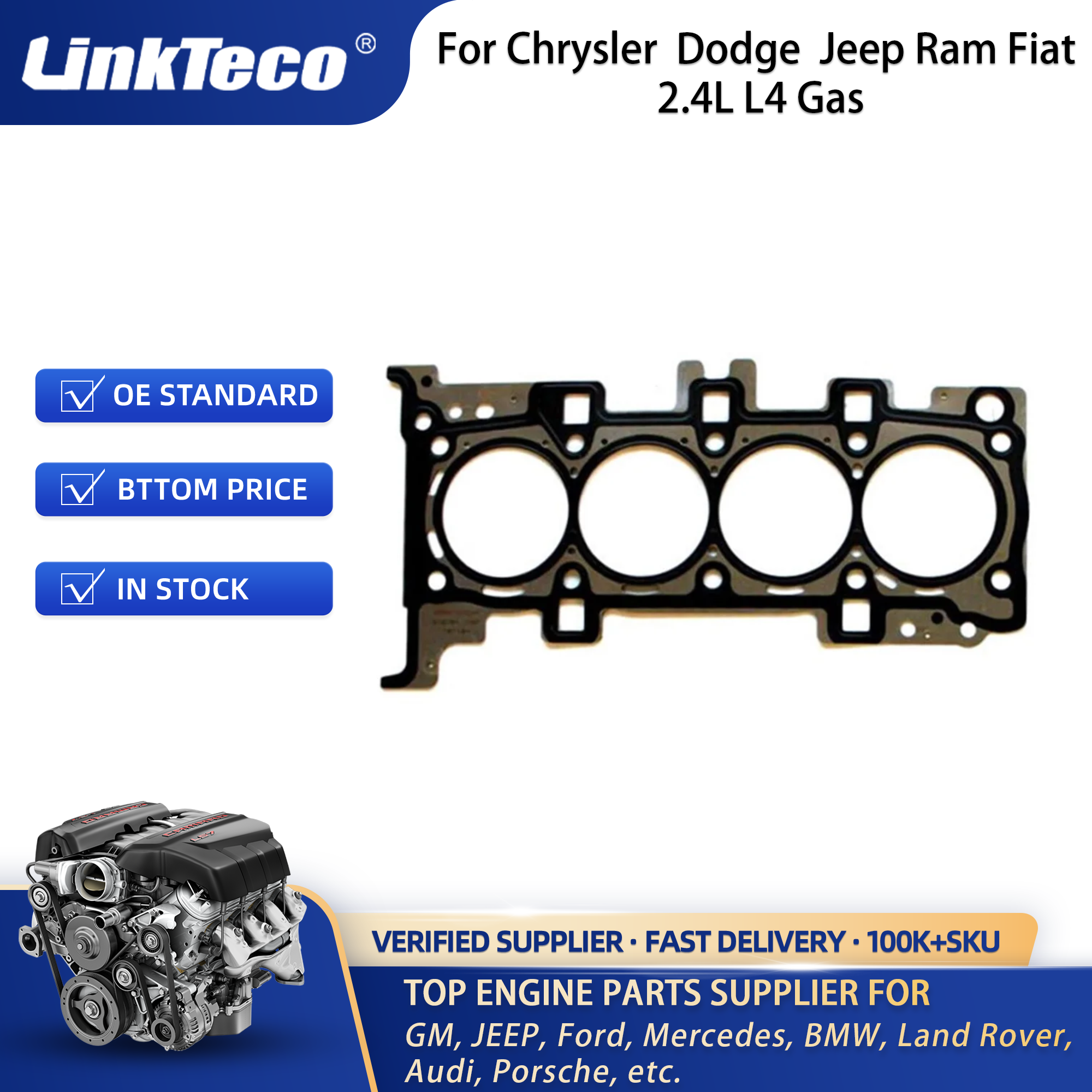 LinkTeco Cylinder Head Gasket Set For Chrysler 200 Dodge Dart Jeep Cherokee Compass Renegade Ram Fiat 2.4L L4 Gas HS55384