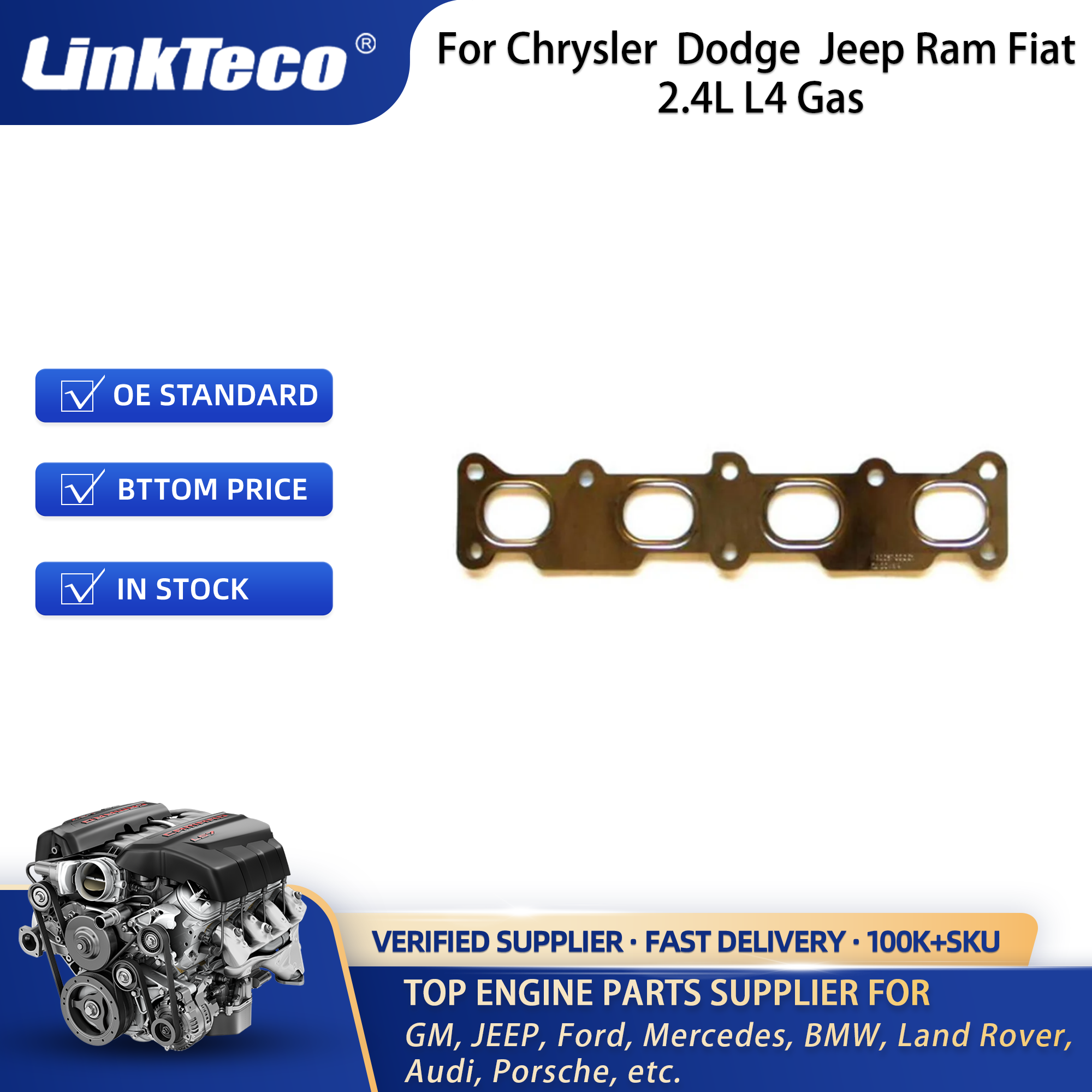 LinkTeco Cylinder Head Gasket Set For Chrysler 200 Dodge Dart Jeep Cherokee Compass Renegade Ram Fiat 2.4L L4 Gas HS55384
