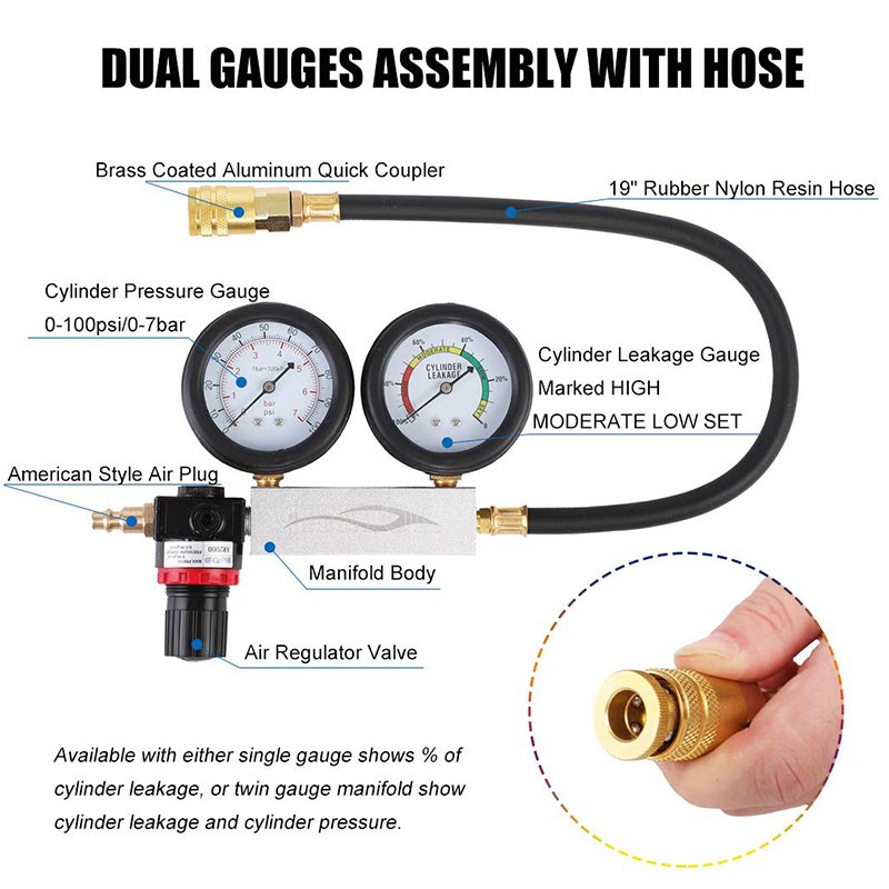 TU-21 Automotive Engine Pressure Gauges Compression Test Leakage Detector Tool Set for Piston Ring Valve Head Gasket