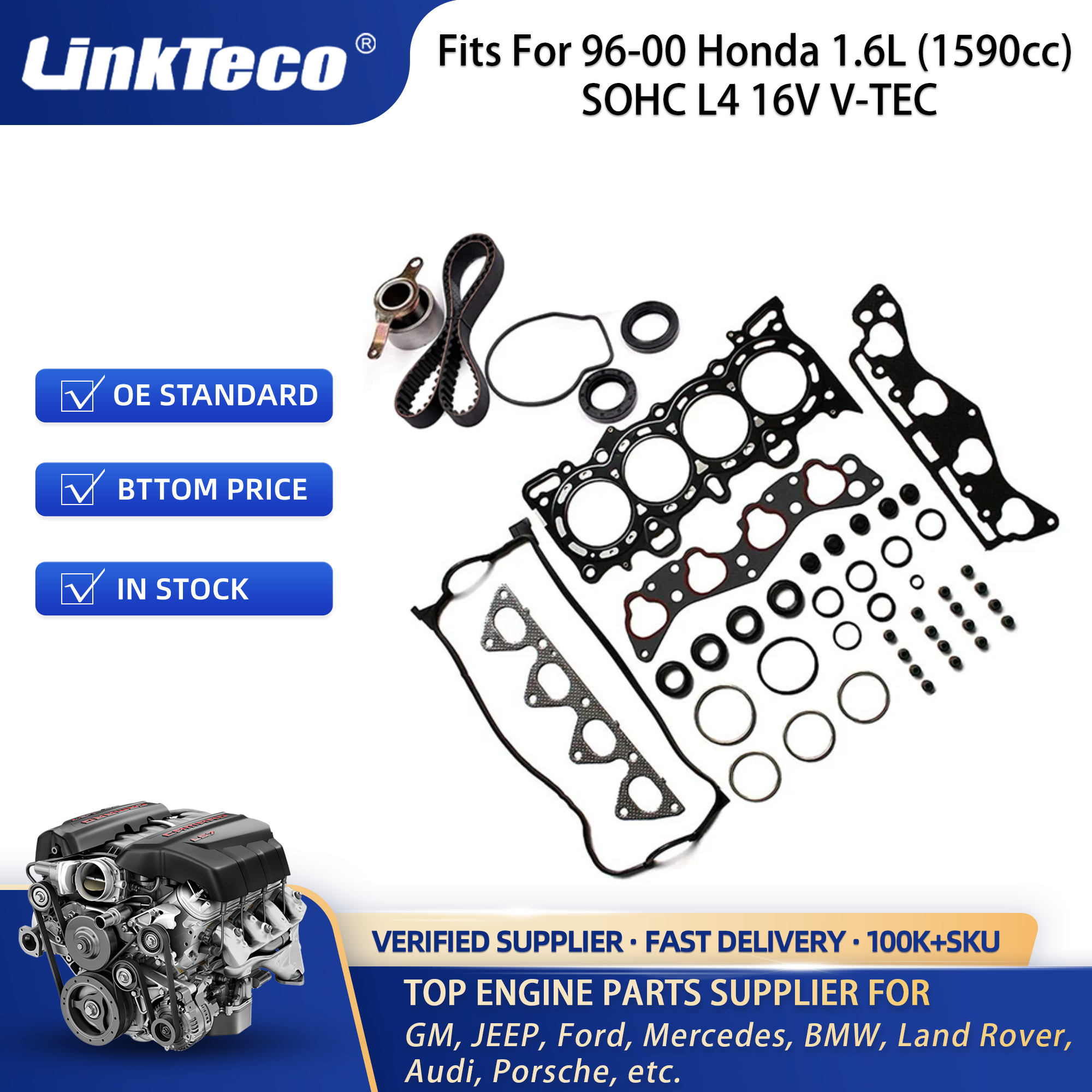 LinkTeco Cylinder Head Wtih Bolt Kits Set Fits For 96-00 Honda 1.6L SOHC L4 16V V-TEC D16Y5 D16Y7 D16Y8 A-HS1400HBSI HS9915PT1
