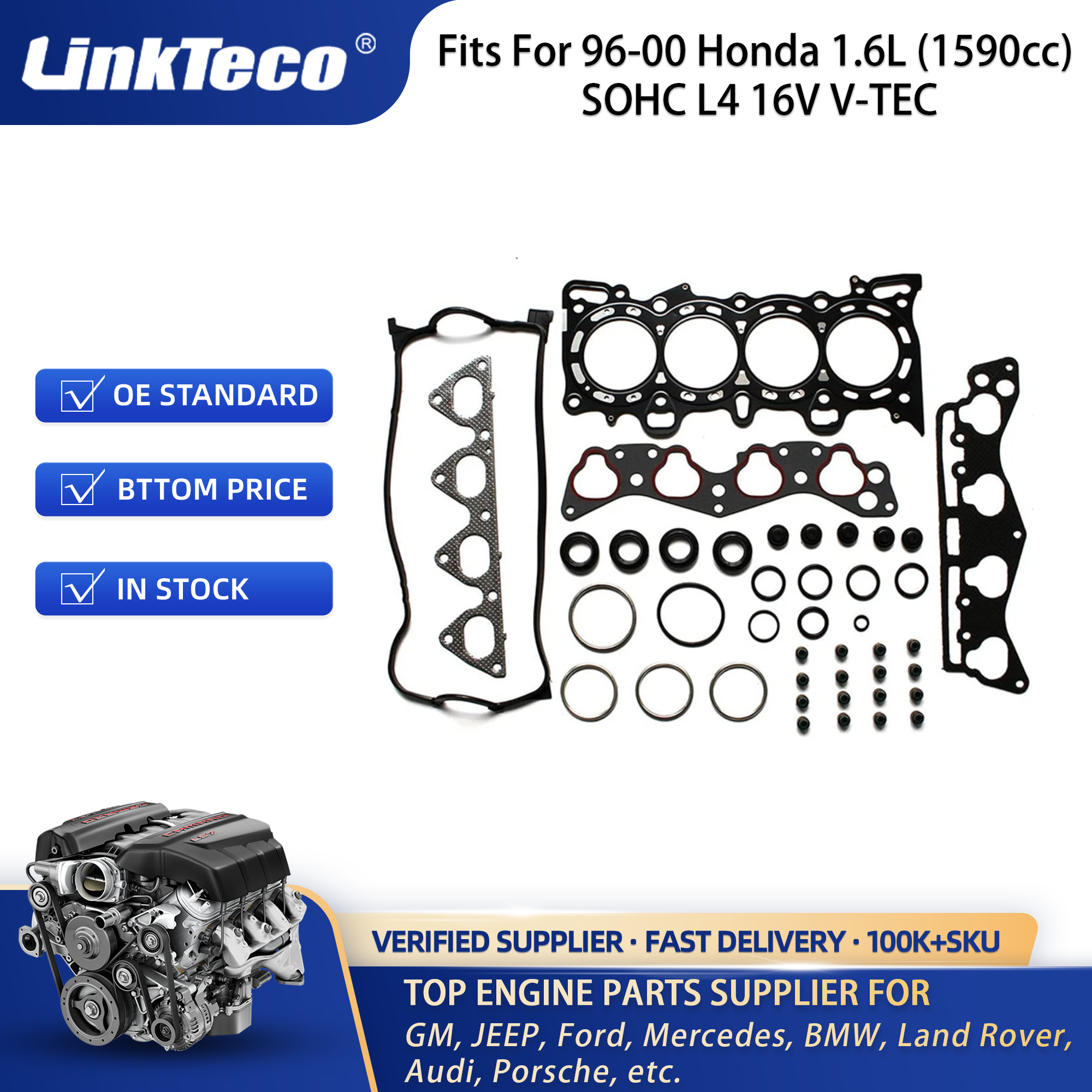 LinkTeco Cylinder Head Wtih Bolt Kits Set Fits For 96-00 Honda 1.6L SOHC L4 16V V-TEC D16Y5 D16Y7 D16Y8 A-HS1400HBSI HS9915PT1