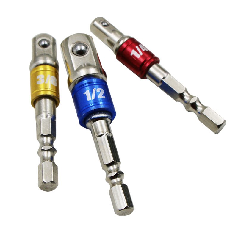 3 Pcs/ Set 1/4" 3/8" 1/2" Hex Shank Square Drill Socket Adapter Impact Drill Extension Drill Bits Bar Socket Adapter