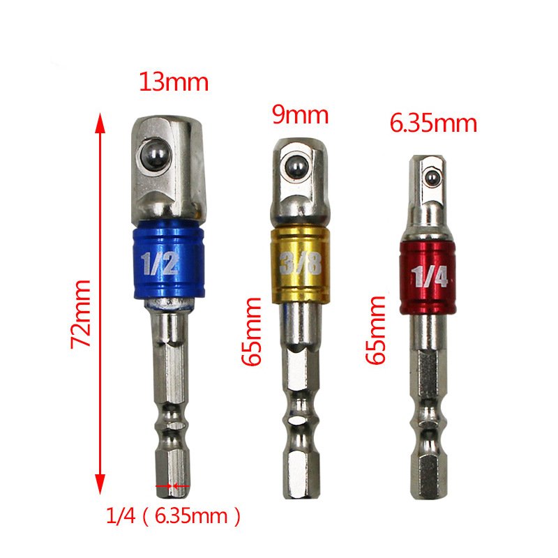 3 Pcs/ Set 1/4" 3/8" 1/2" Hex Shank Square Drill Socket Adapter Impact Drill Extension Drill Bits Bar Socket Adapter
