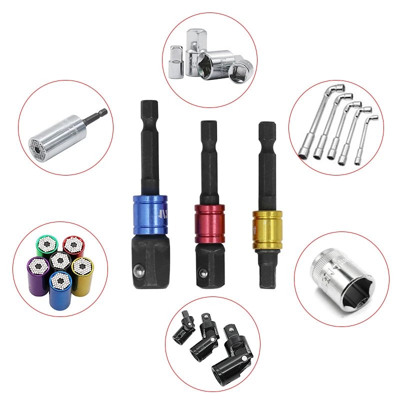 3 Pcs/ Set 1/4" 3/8" 1/2" Hex Shank Square Drill Socket Adapter Impact Drill Extension Drill Bits Bar Socket Adapter
