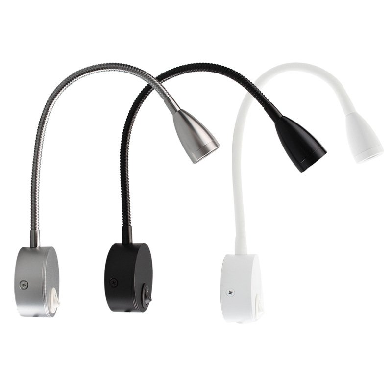 3W LED wall light hotel bedside headboard reading light with flexible gooseneck switch wall lamp Plug line hose light modern
