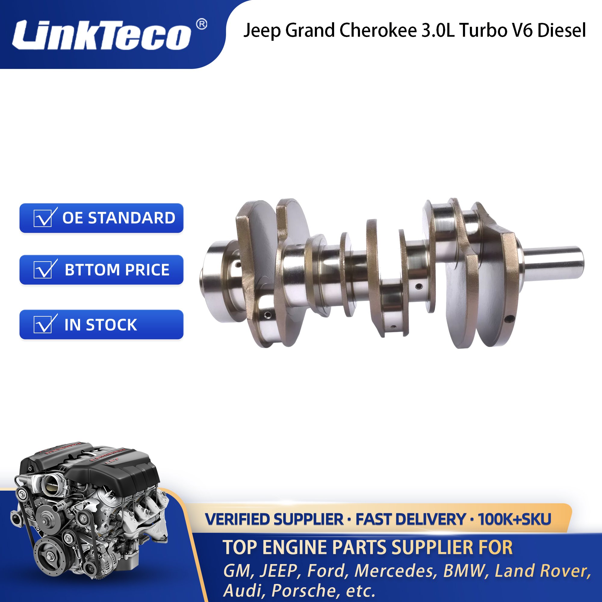 Linkteco Crankshaft & Connecting Rod & Piston & Rings & Engine Bearing For Jeep Grand Cherokee RAM 1500 Diesel 3.0 2014-2022