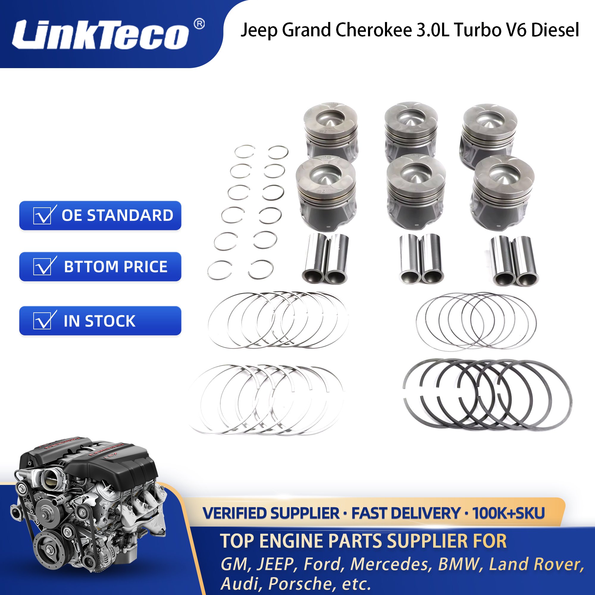 Linkteco Crankshaft & Connecting Rod & Piston & Rings & Engine Bearing For Jeep Grand Cherokee RAM 1500 Diesel 3.0 2014-2022
