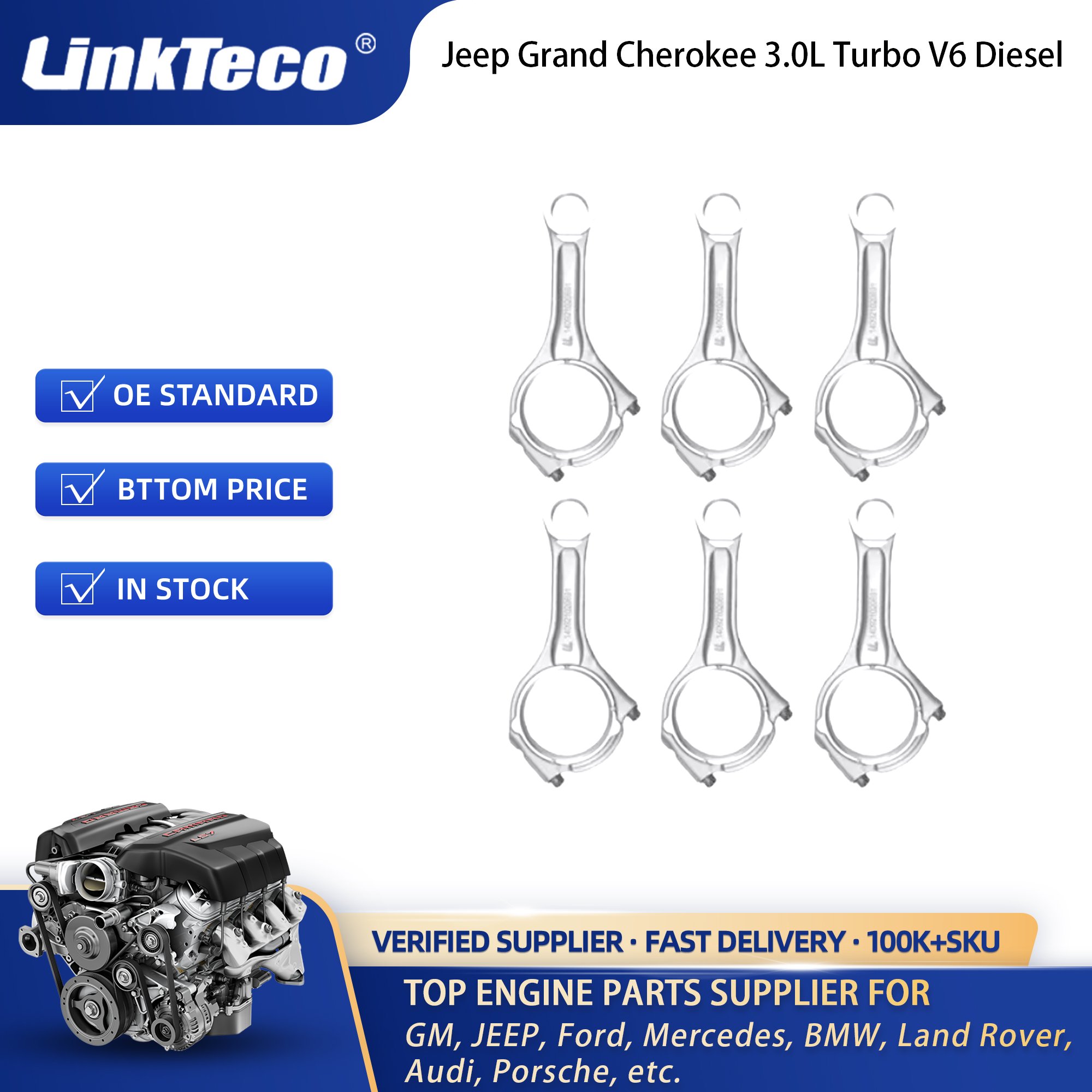Linkteco Crankshaft & Connecting Rod & Piston & Rings & Engine Bearing For Jeep Grand Cherokee RAM 1500 Diesel 3.0 2014-2022