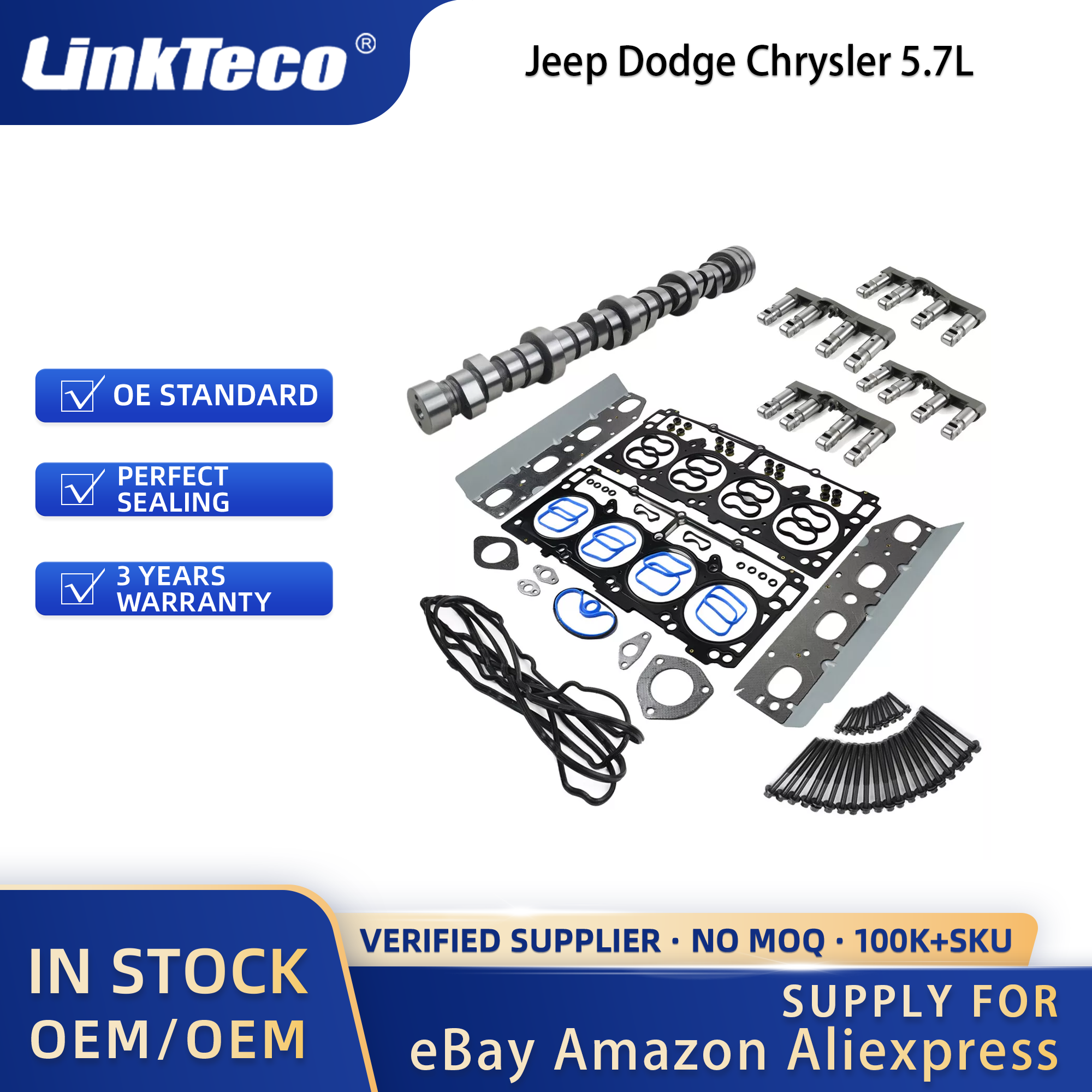 Linkteco MDS Lifters Camshaft Kit Head Gasket Set Head Bolts For Jeep Dodge Chrysler 5.7L 2009-2016 5038785AB 5038786AB