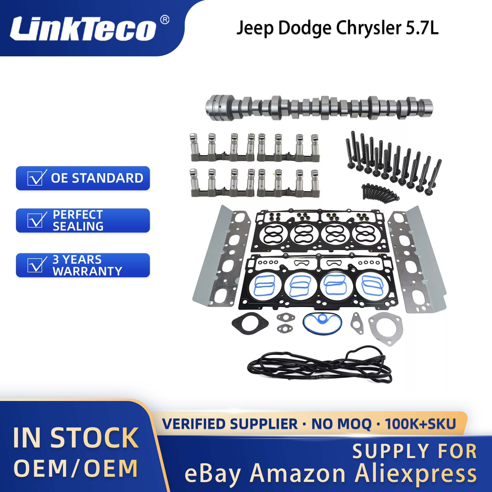 Linkteco MDS Lifters Camshaft Kit Head Gasket Set Head Bolts For Jeep Dodge Chrysler 5.7L 2009-2016 5038785AB 5038786AB