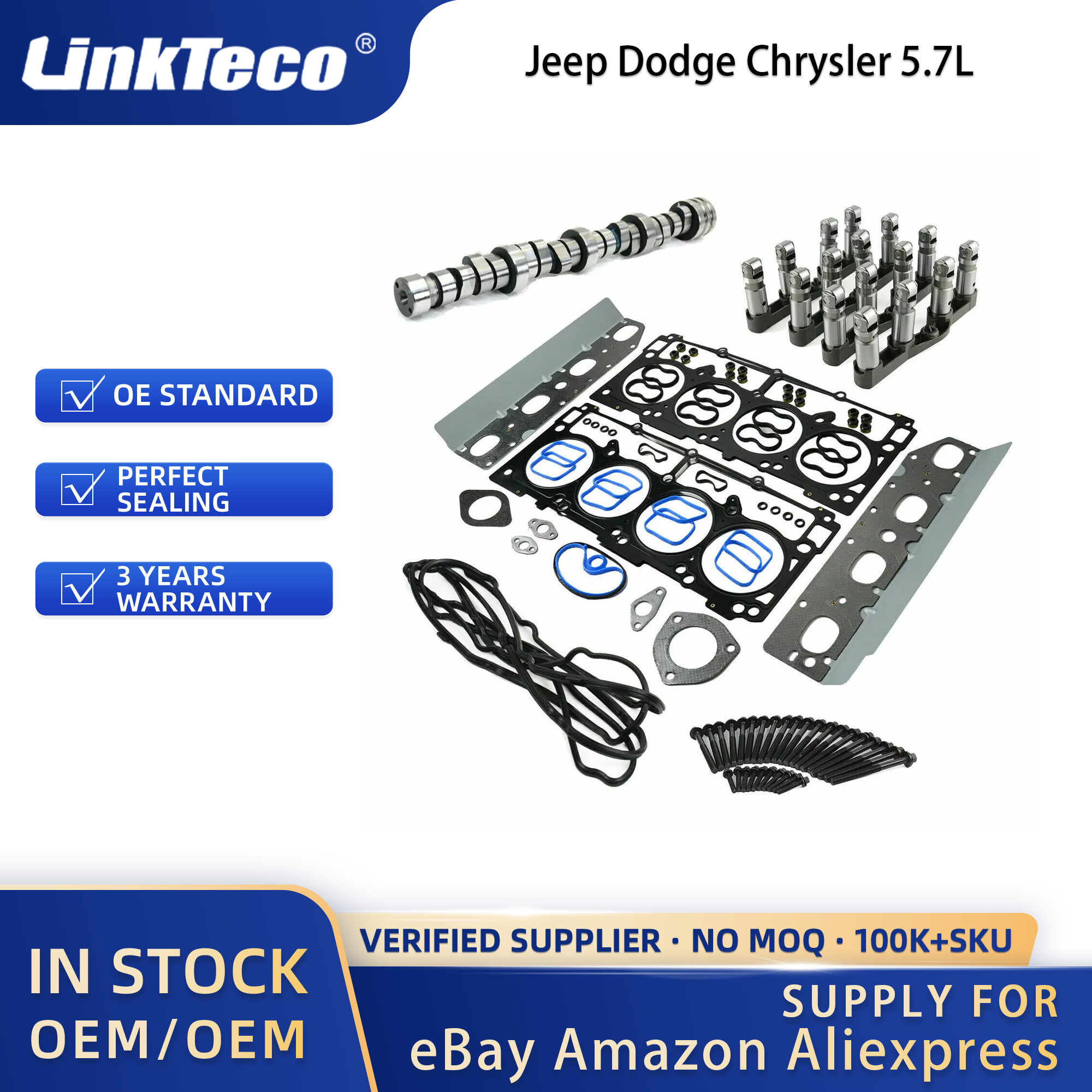 Linkteco MDS Lifters Camshaft Kit Head Gasket Set Head Bolts For Jeep Dodge Chrysler 5.7L 2009-2016 5038785AB 5038786AB