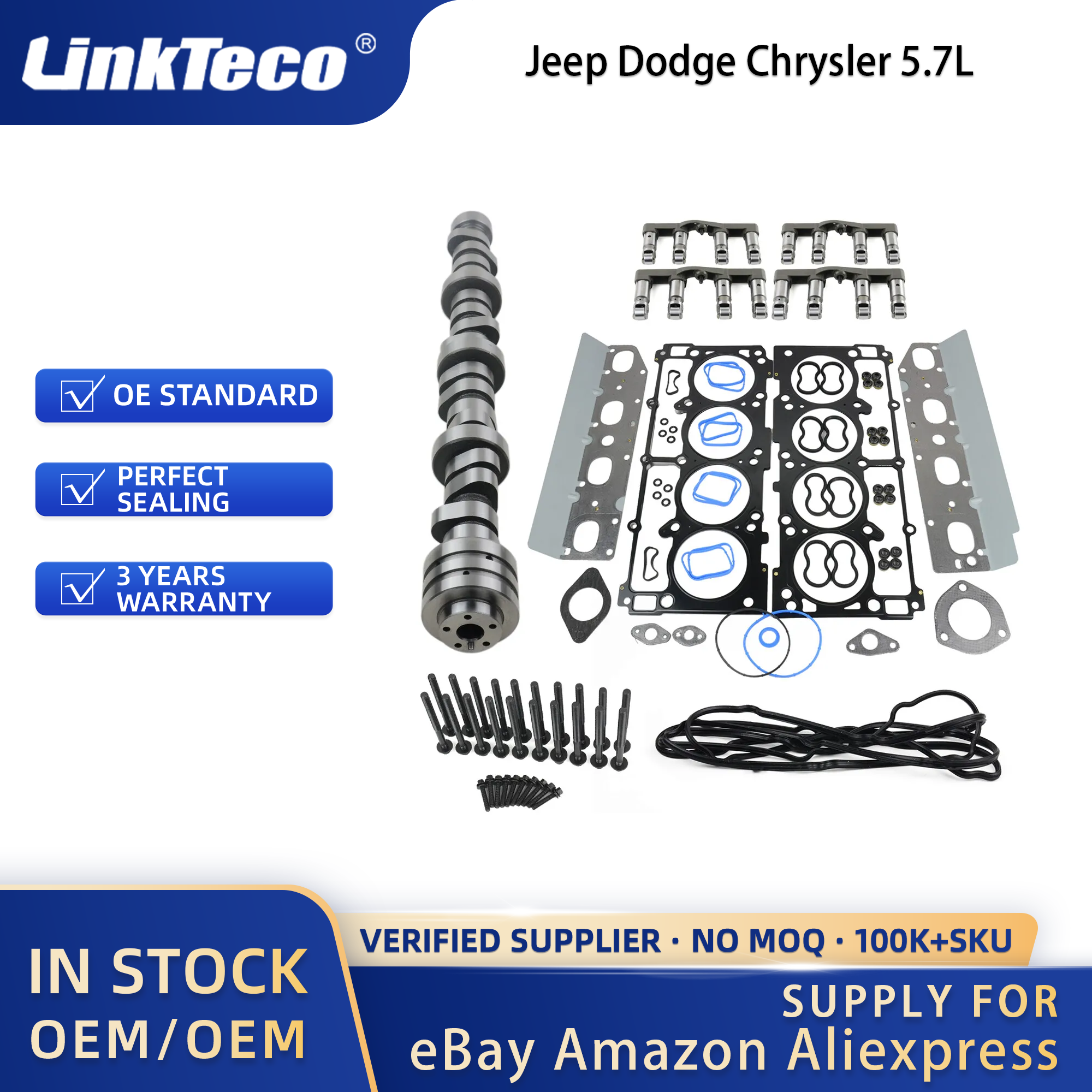 Linkteco MDS Lifters Camshaft Kit Head Gasket Set Head Bolts For Jeep Dodge Chrysler 5.7L 2009-2016 5038785AB 5038786AB