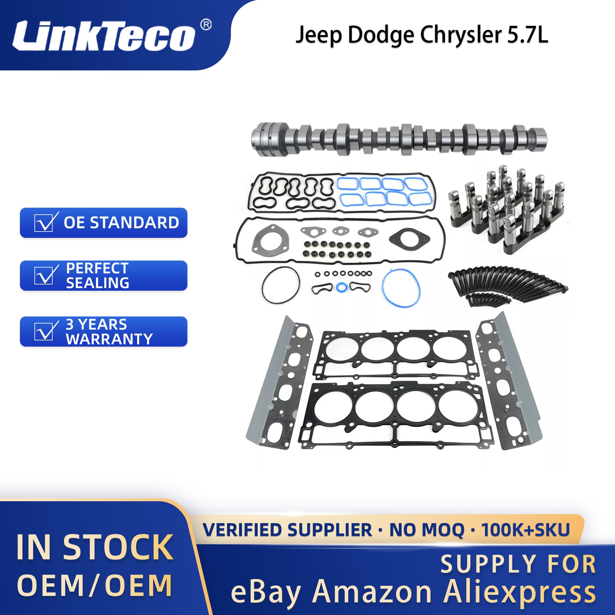 Linkteco MDS Lifters Camshaft Kit Head Gasket Set Head Bolts For Jeep Dodge Chrysler 5.7L 2009-2016 5038785AB 5038786AB