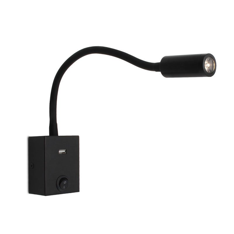 3w LED hotel bedside reading light wall lamp bedroom indoor modern wall lamp switch control with usb Gooseneck flexible hose