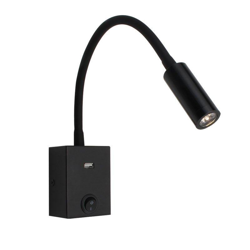 3w LED hotel bedside reading light wall lamp bedroom indoor modern wall lamp switch control with usb Gooseneck flexible hose