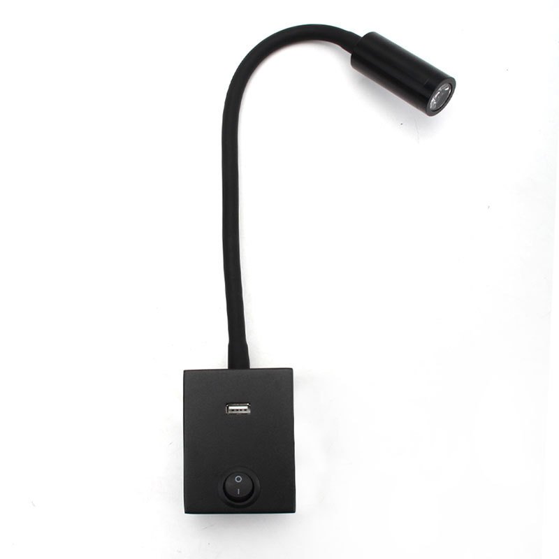 3w LED hotel bedside reading light wall lamp bedroom indoor modern wall lamp switch control with usb Gooseneck flexible hose