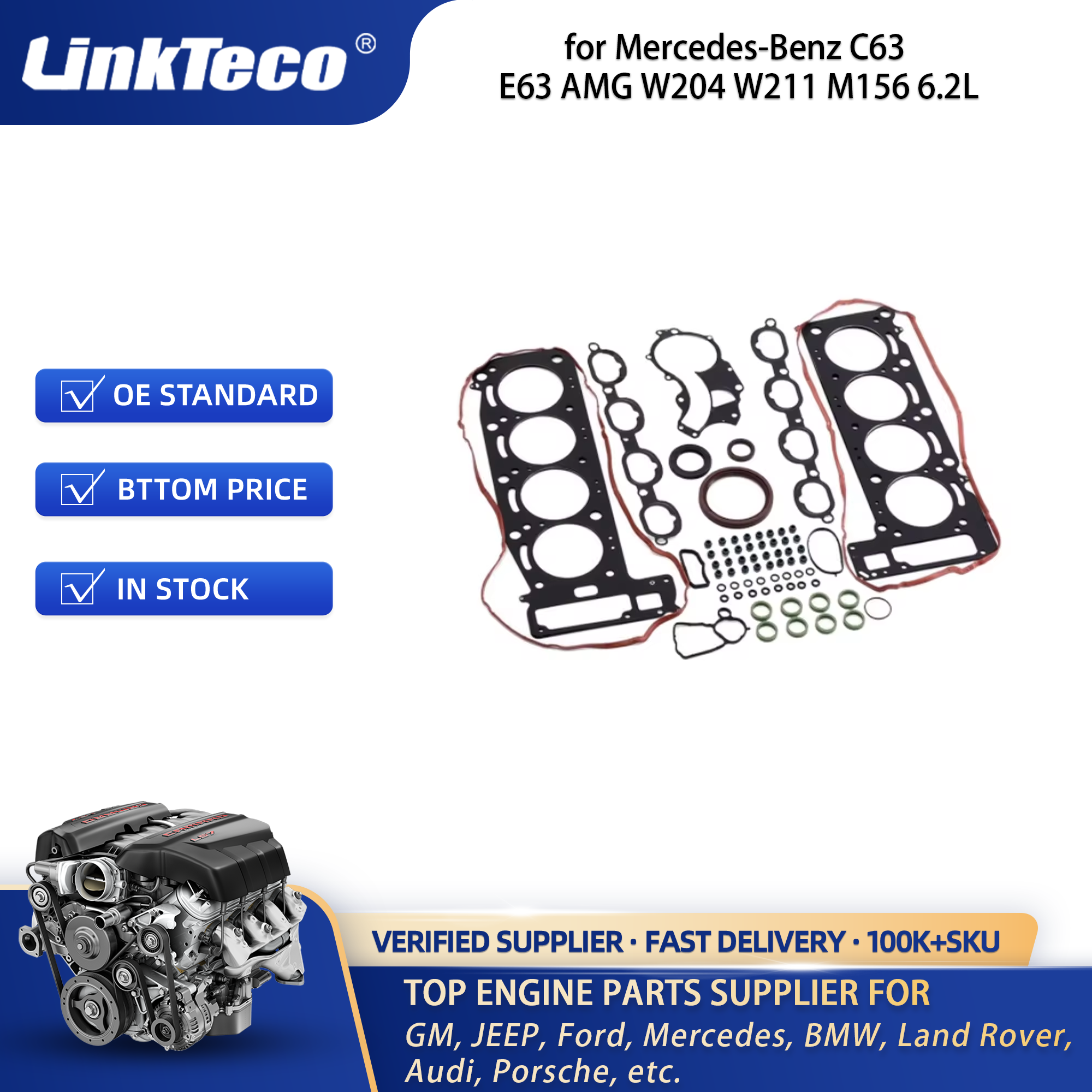 Engine Overhaul Gasket Seals Kit piston ring Valve lifter timing kit Crankshaft For Mercedes-Benz C63 E63 AMG W204 W211 M156