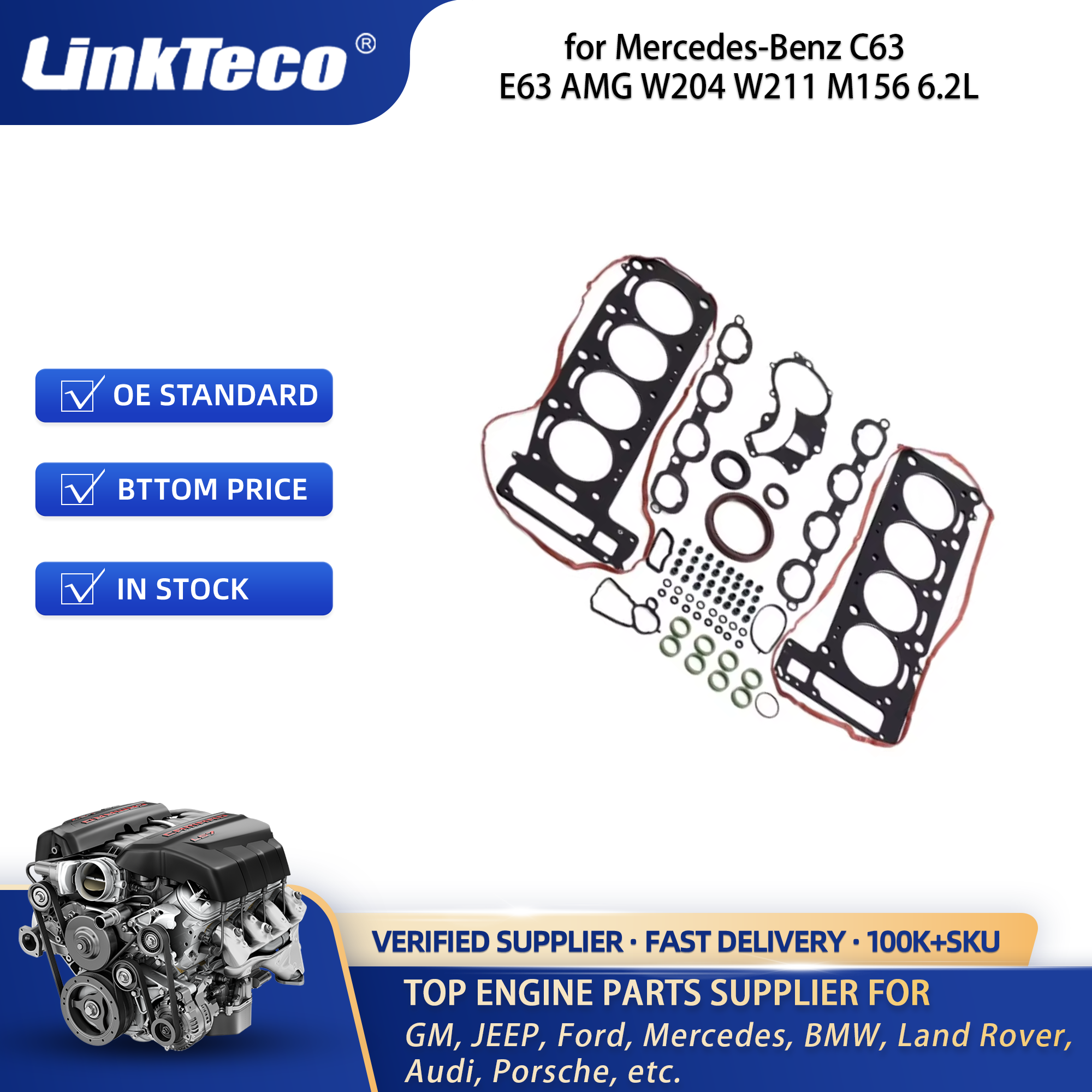 Engine Overhaul Gasket Seals Kit piston ring Valve lifter timing kit Crankshaft For Mercedes-Benz C63 E63 AMG W204 W211 M156
