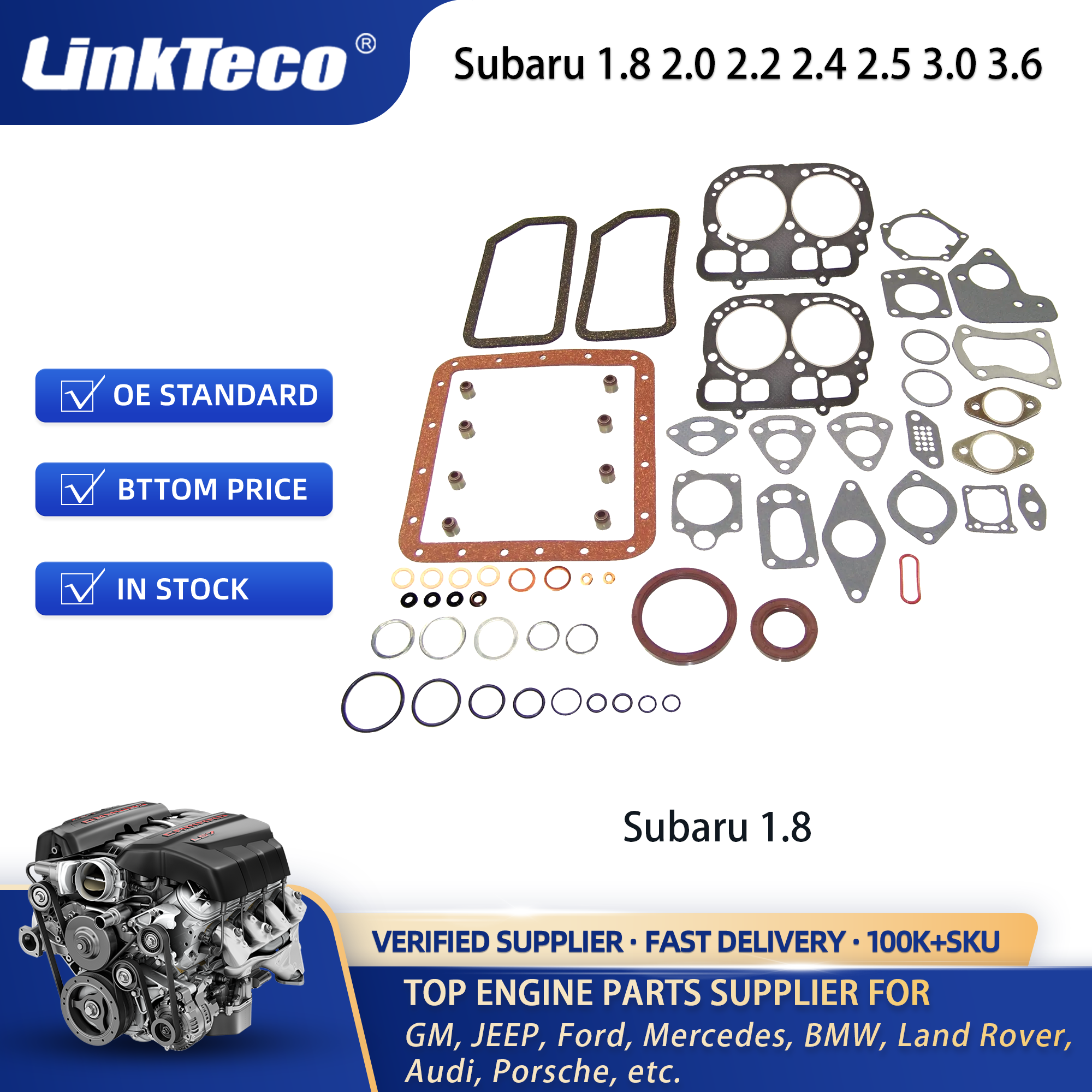 Linkteco Full Gasket Set For Subaru 1.8 2.0 2.2 2.4 2.5 3.0 3.6 10105AA990 218.790 864.610 S90229-01 HB297 CS26712 CS9854