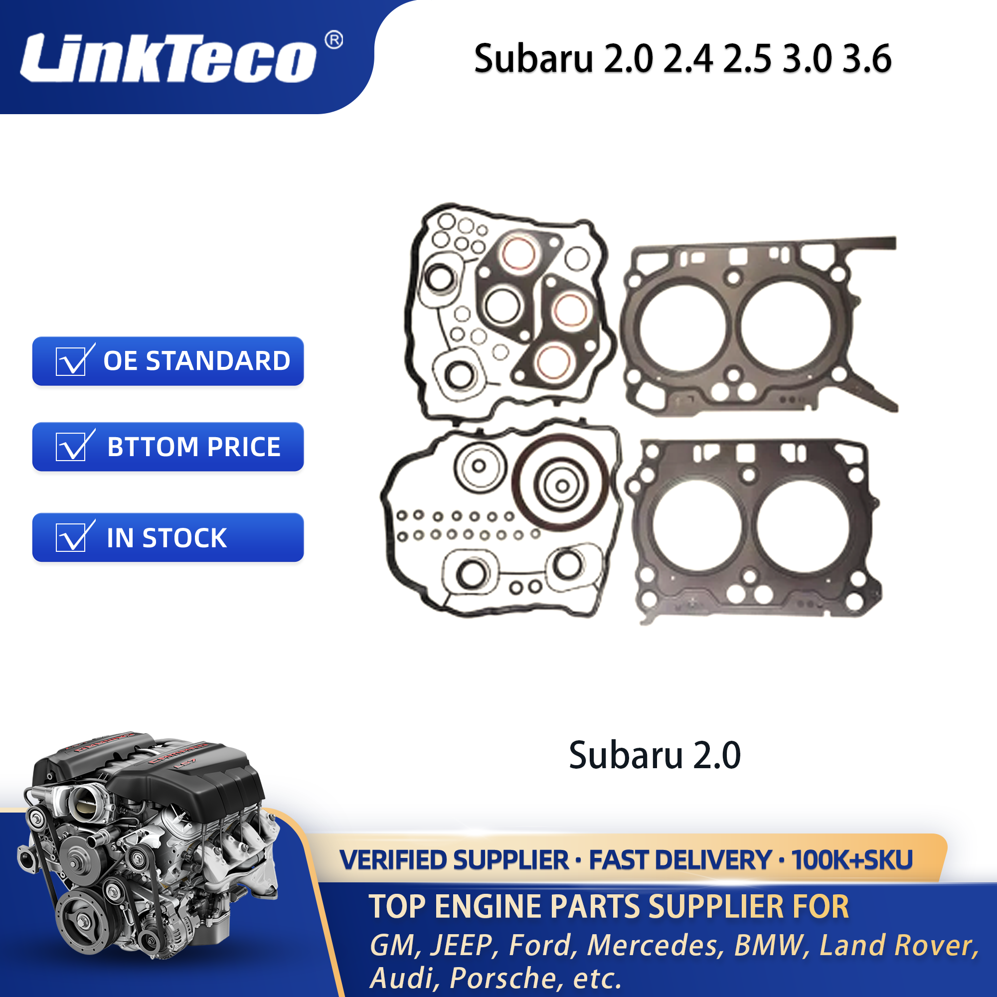 Linkteco Full Gasket Set For Subaru 1.8 2.0 2.2 2.4 2.5 3.0 3.6 10105AA990 218.790 864.610 S90229-01 HB297 CS26712 CS9854