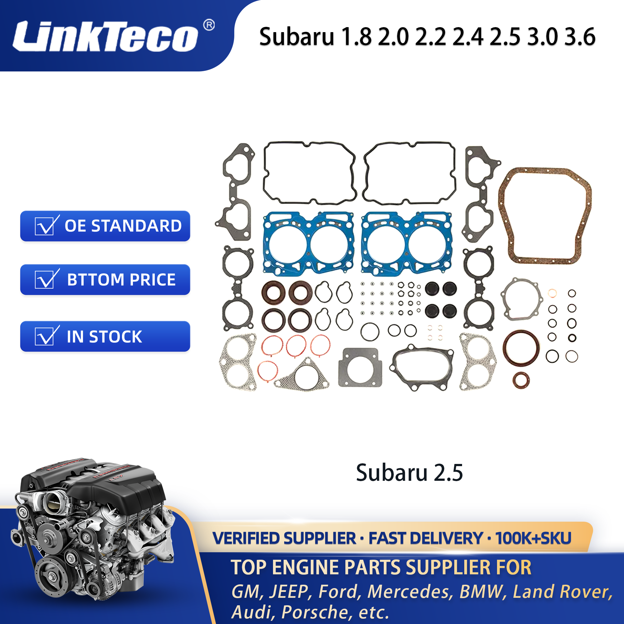 Linkteco Full Gasket Set For Subaru 1.8 2.0 2.2 2.4 2.5 3.0 3.6 10105AA990 218.790 864.610 S90229-01 HB297 CS26712 CS9854